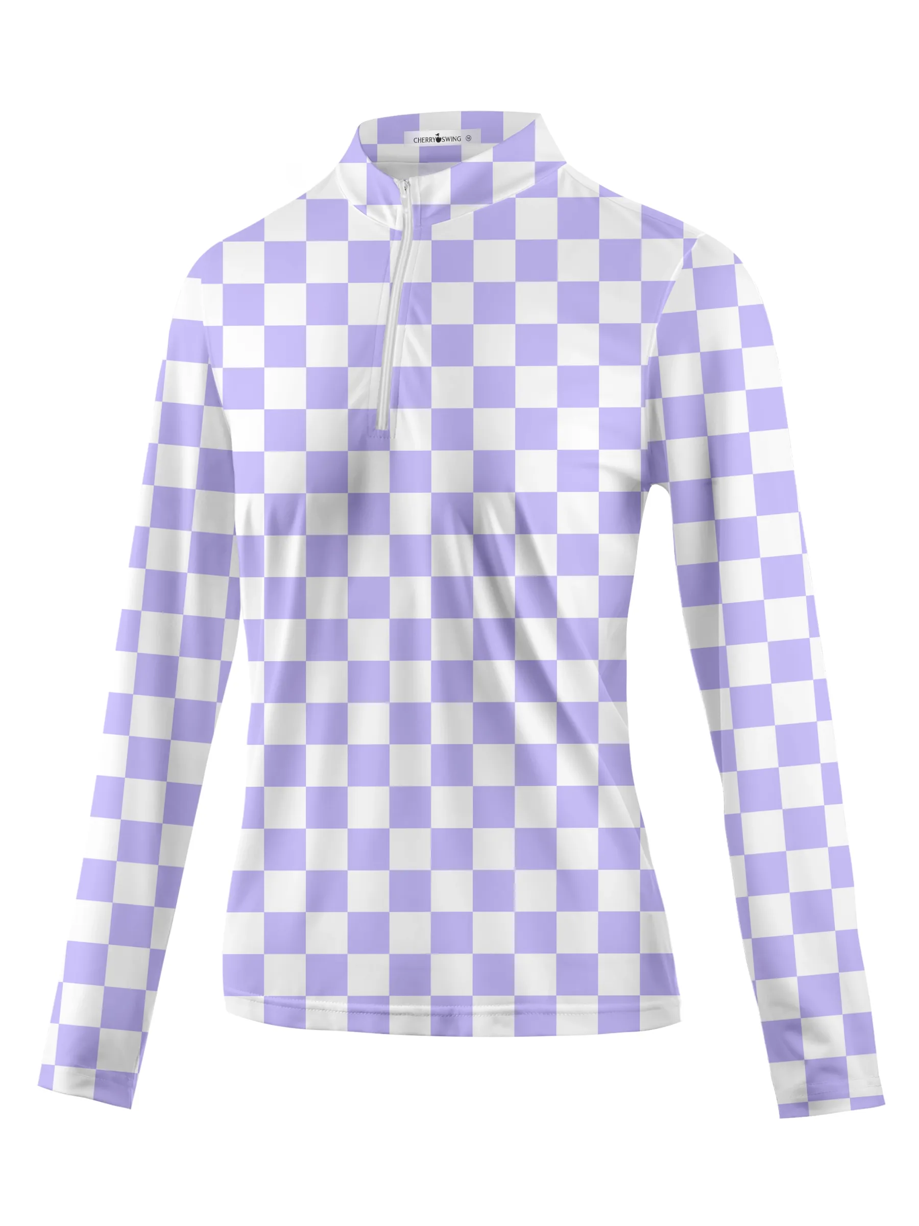 Cherryswing Women's Checkerboard Print Golf Long Sleeve Polo Shirt