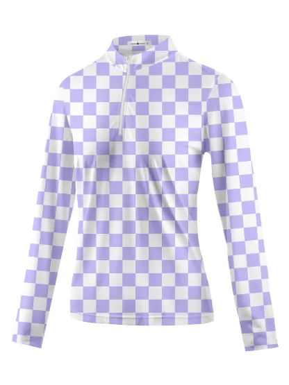 Cherryswing Women's Checkerboard Print Golf Long Sleeve Polo Shirt