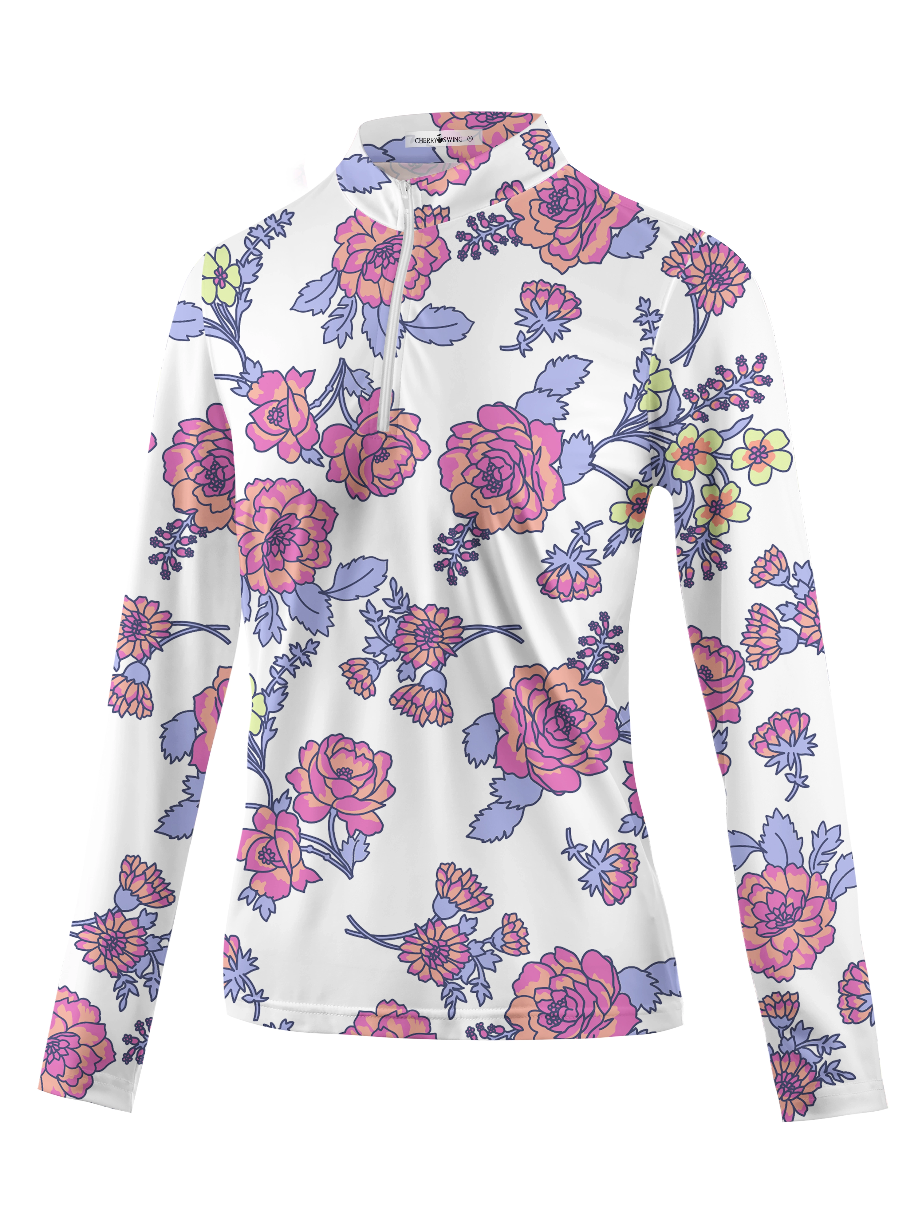 Cherryswing Women's Colorful Flowers Golf Long Sleeve Polo Shirt