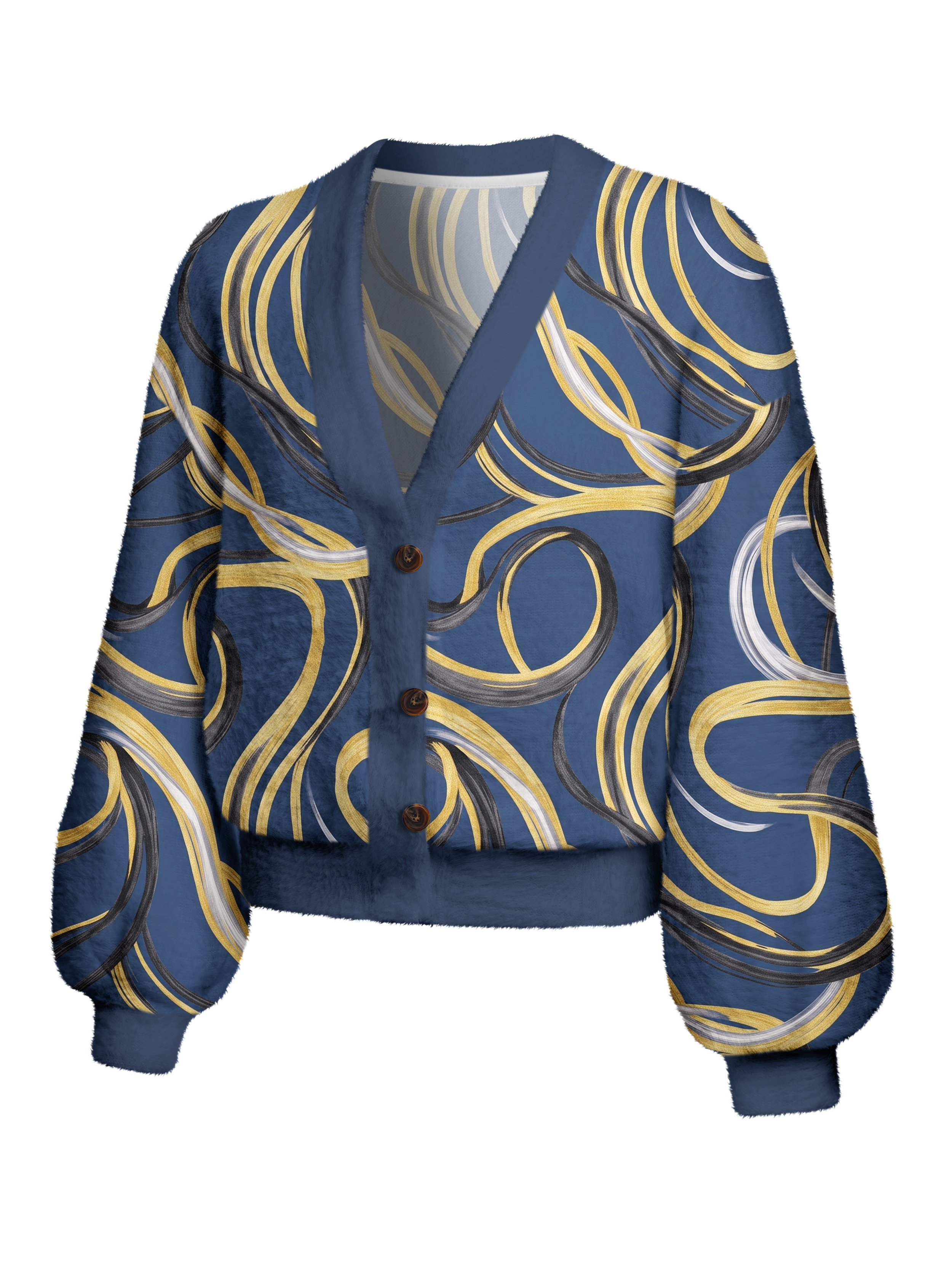 Cherryswing Women's Gilded Swirl Fuzzy Knit Golf Cardigan
