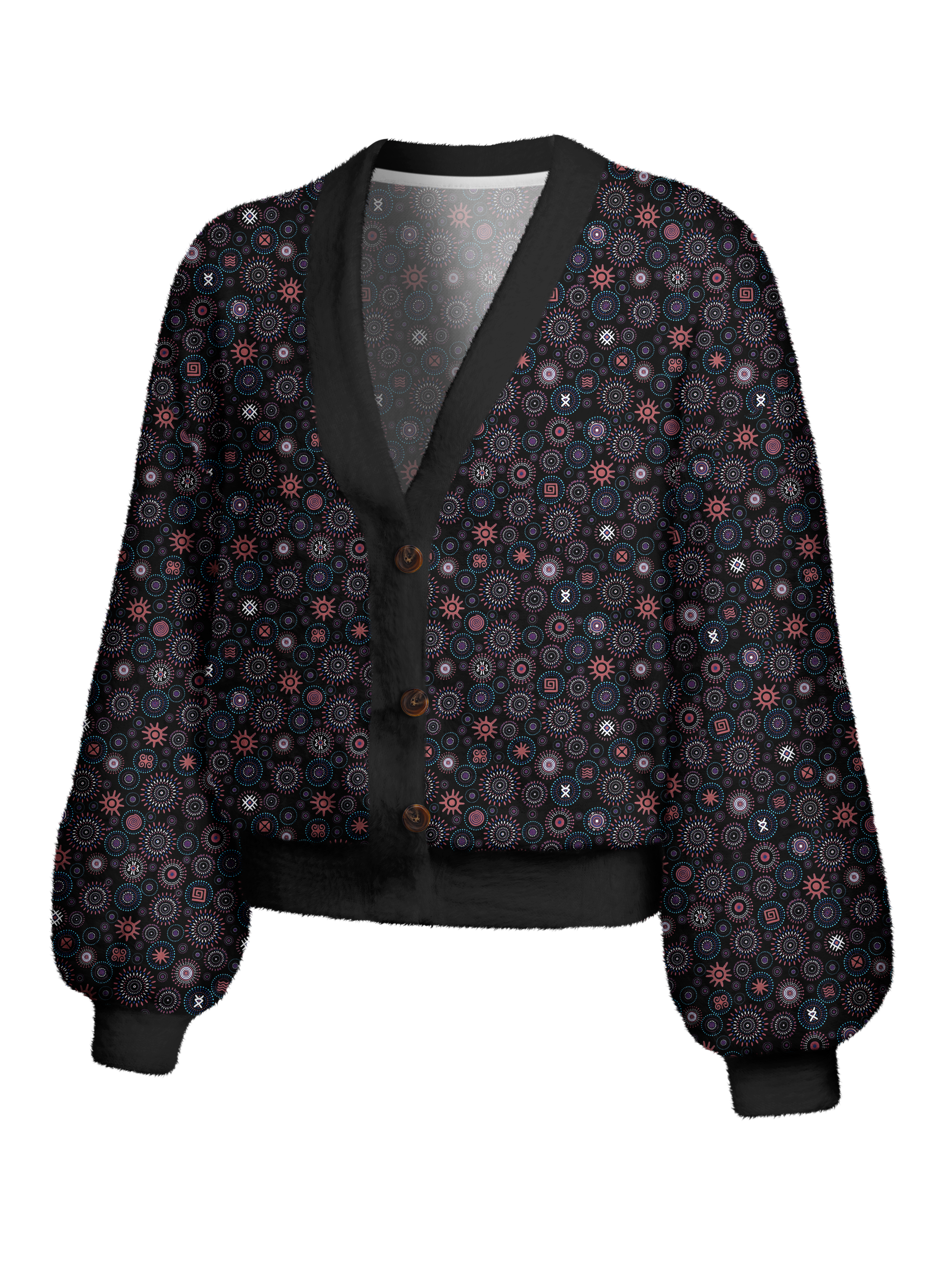 Cherryswing Women's Tribal Medallion Fuzzy Knit Golf Cardigan