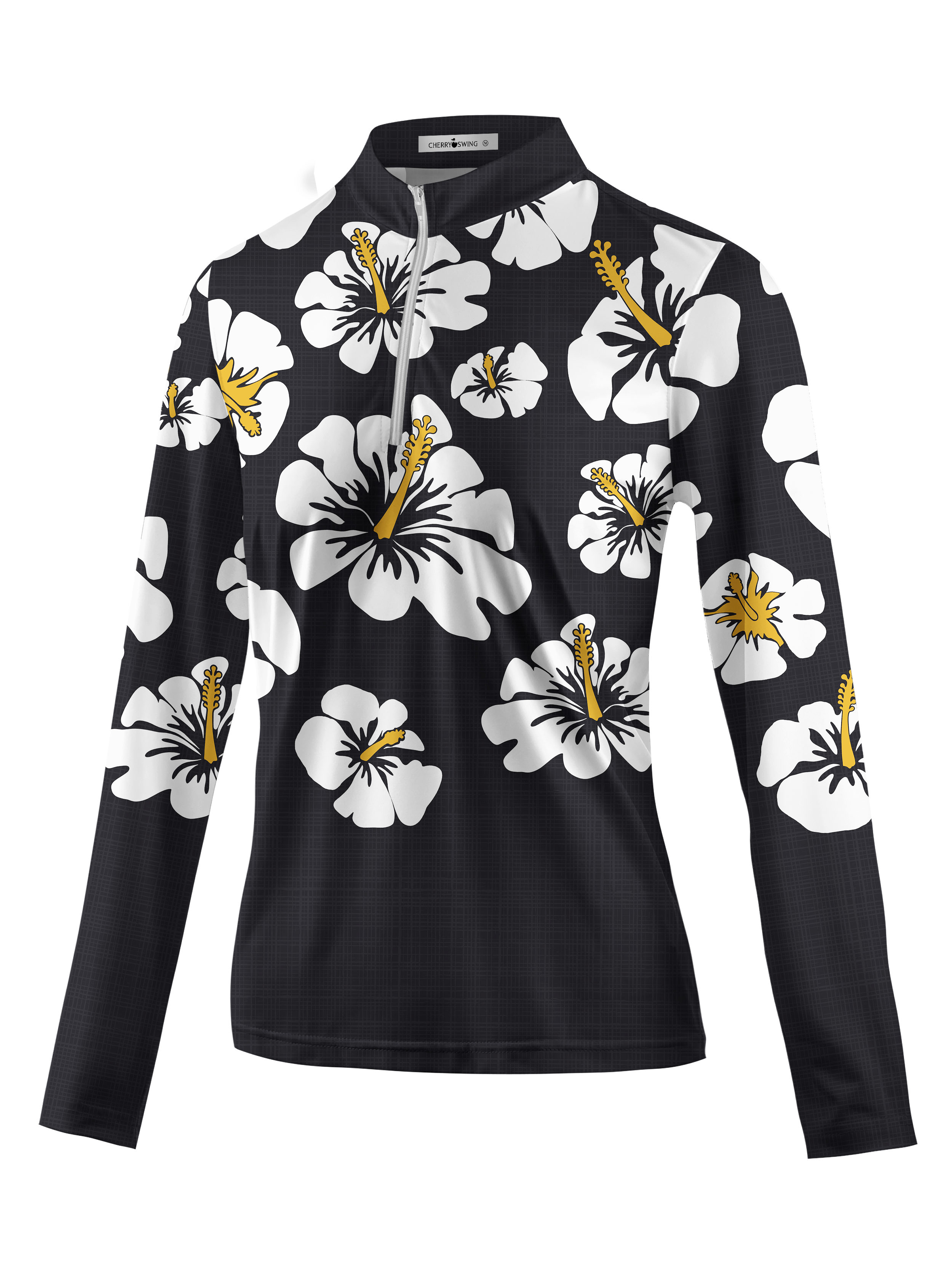 Cherryswing Women's Hibiscus Noir Long Sleeve Golf Shirt