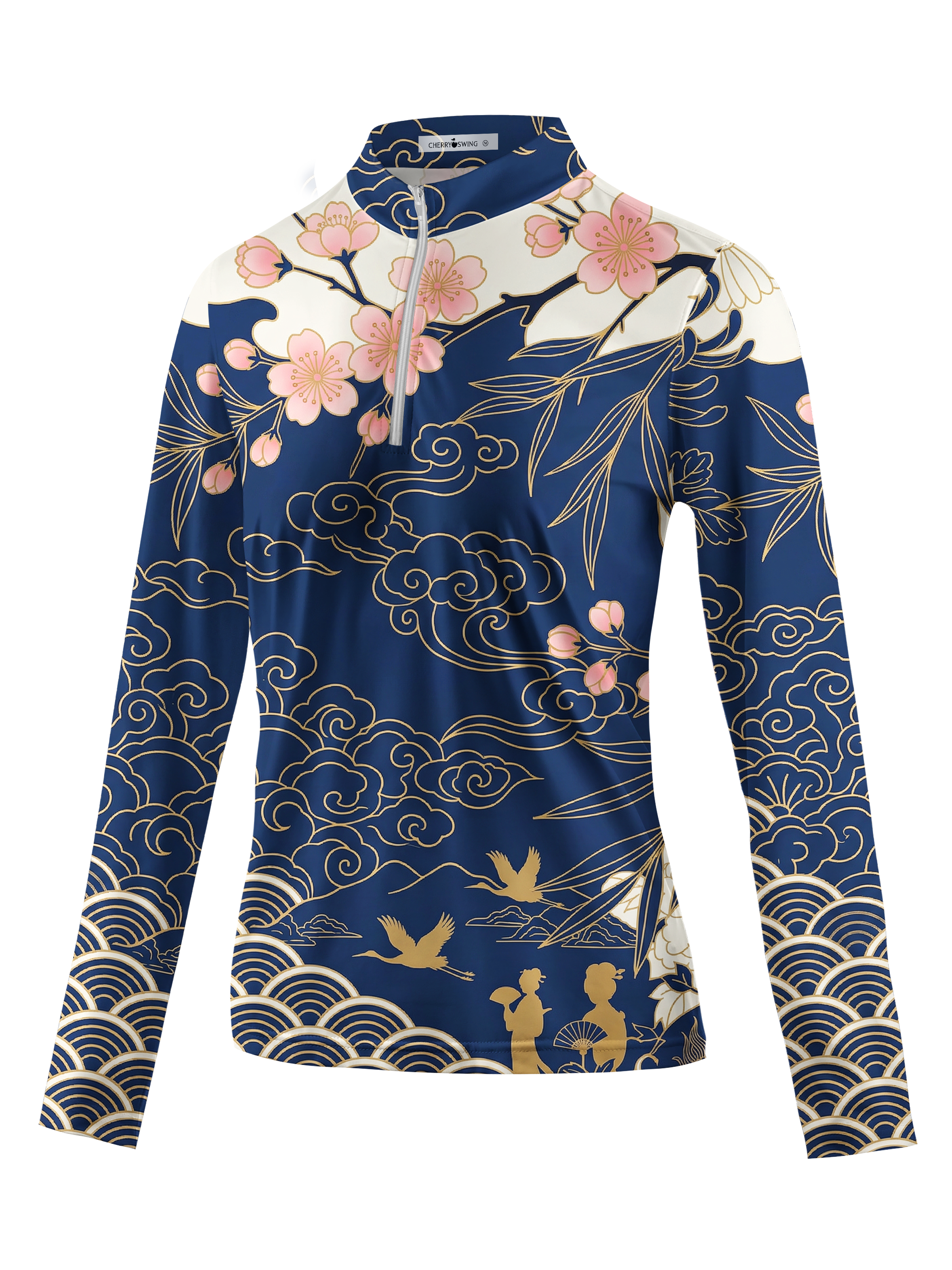 Cherryswing Women's Crane Dance Long Sleeve Golf Shirt