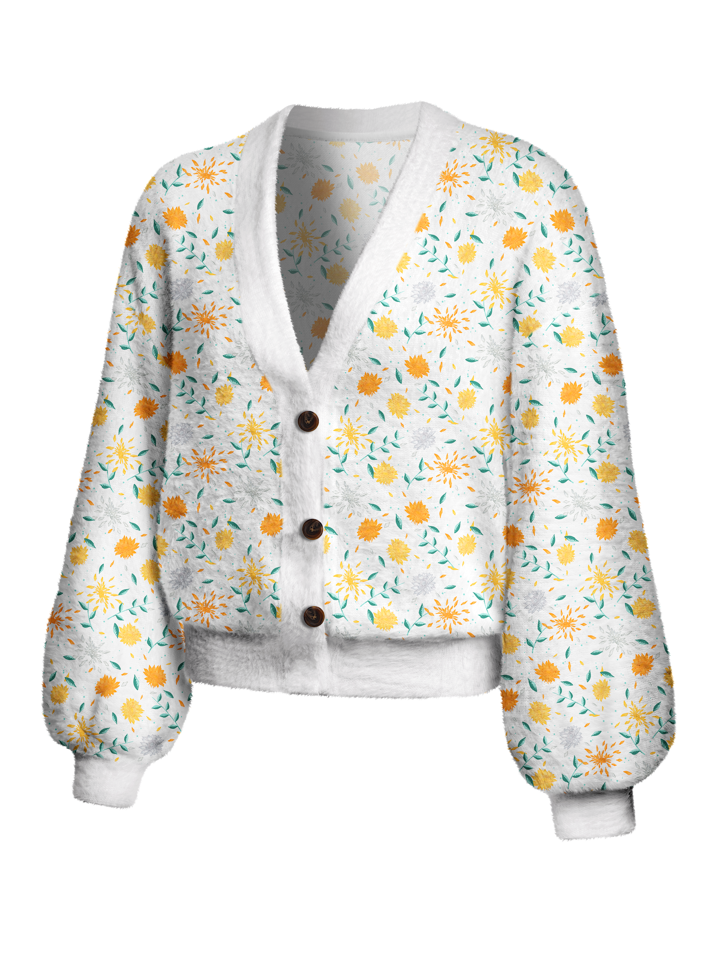Cherryswing Women's Sunburst Meadow Fuzzy Knit Golf Cardigan