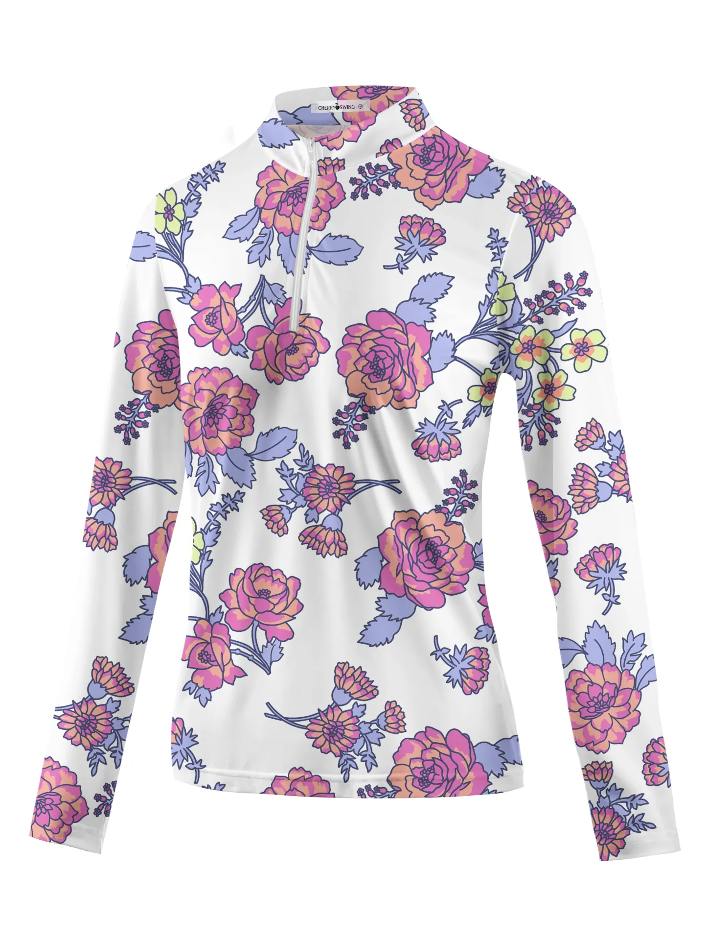 Cherryswing Women's Colorful Flowers Golf Long Sleeve Polo Shirt