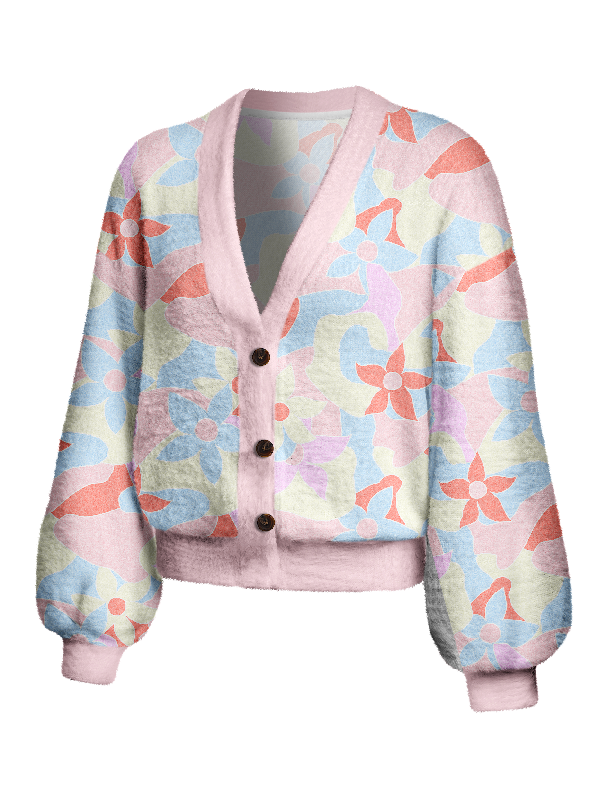 Birdbloom Women's Pastel Garden Fuzzy Knit Lounge Cardigan