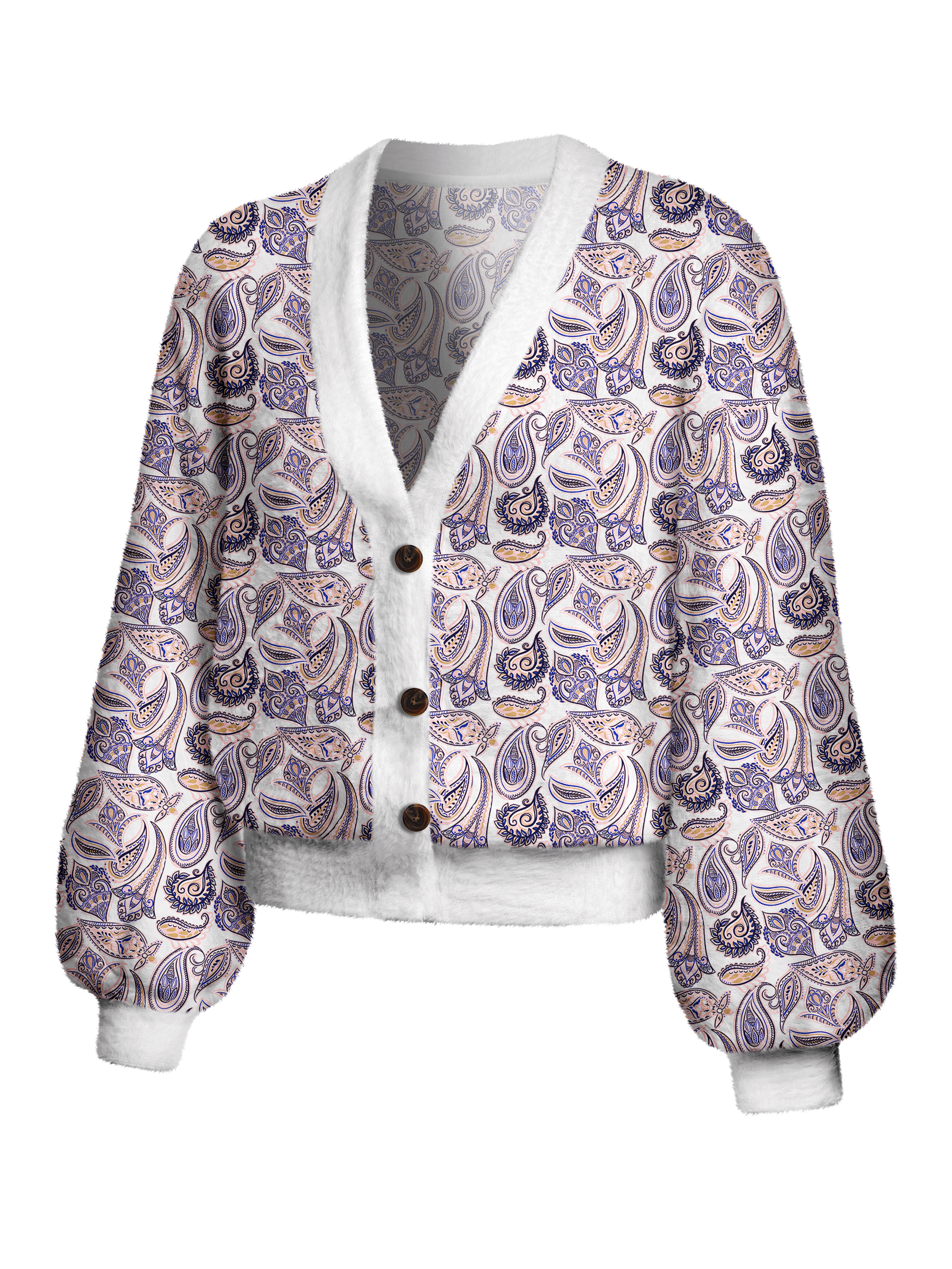 Cherryswing Women's Paisley Retro Fuzzy Knit Golf Cardigan