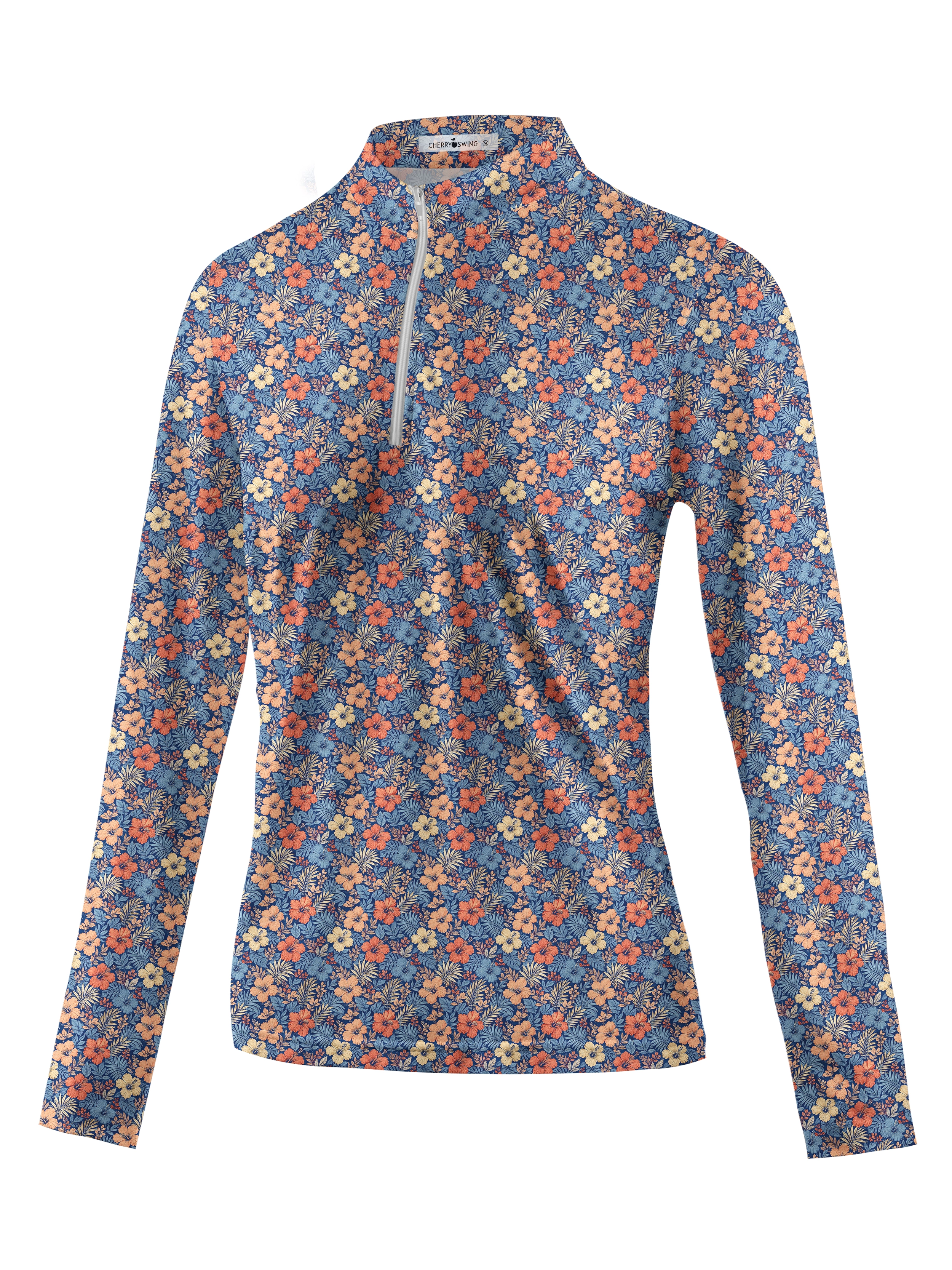 Cherryswing Women's Retro Tropical Bloom Long Sleeve Golf Shirt