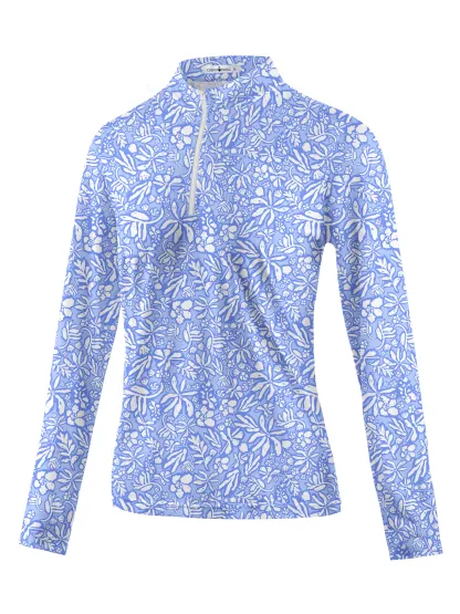 Cherryswing Women's Seaside Floral Golf Long Sleeve Polo Shirt