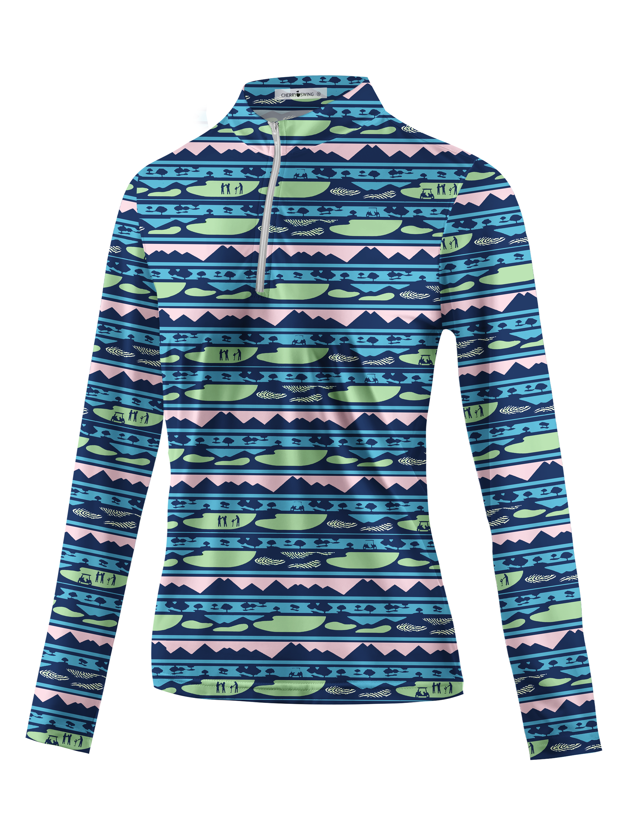 Cherryswing Women's Fairway Horizon Print Long Sleeve Golf Shirt