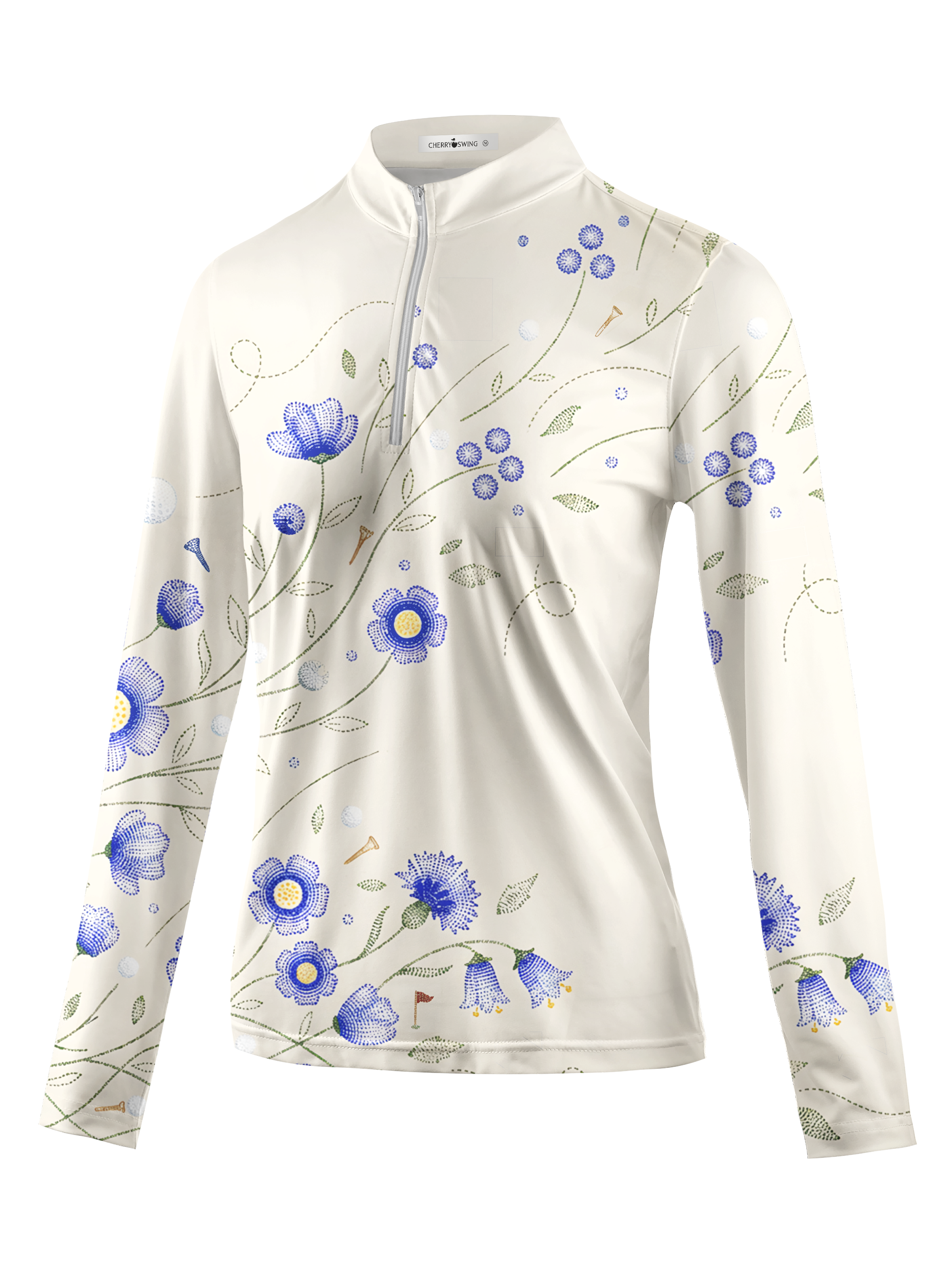 Cherryswing Women's Azure Meadow Stitch Long Sleeve Golf Shirt