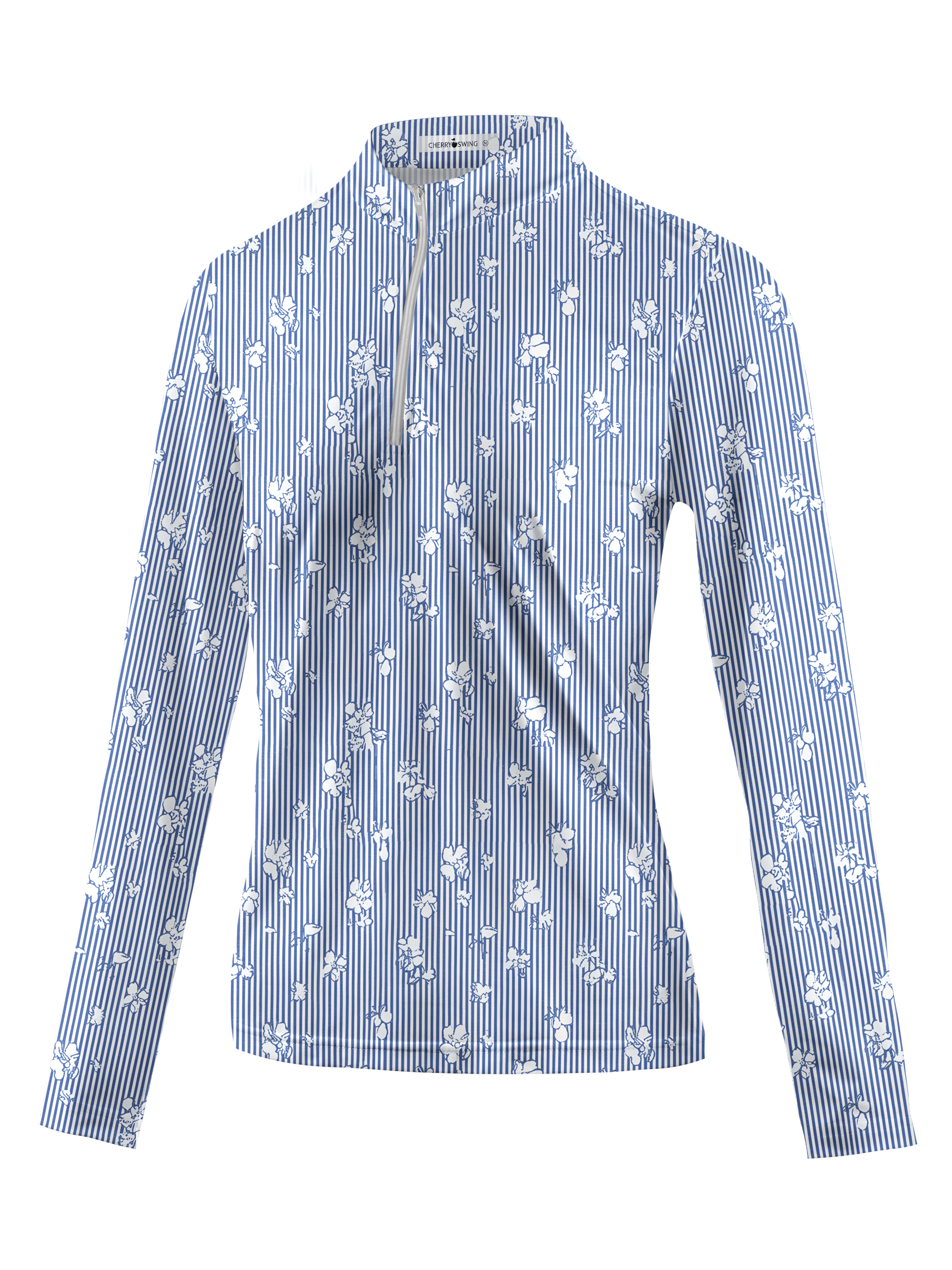 Cherryswing Women's Nautical Floral Stripe Long Sleeve Golf Shirt