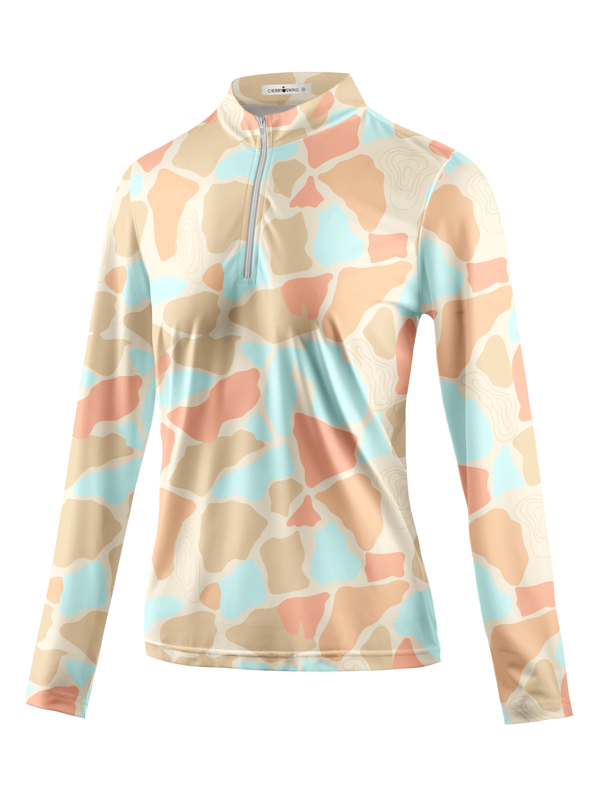 Cherryswing Women's Pastel Topography Abstract Long Sleeve Golf Shirt