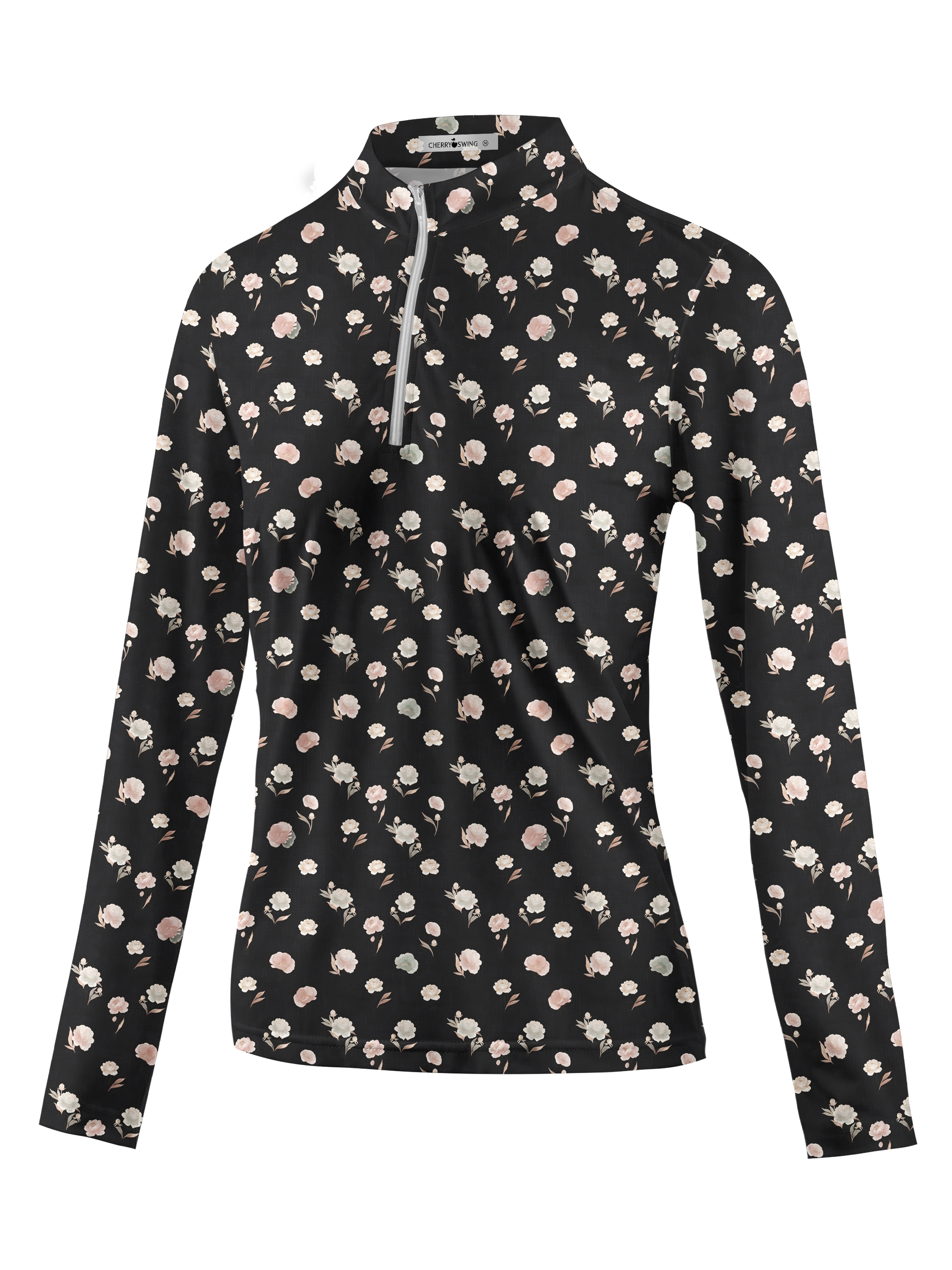 Cherryswing Women's Midnight Rose Garden Long Sleeve Golf Shirt