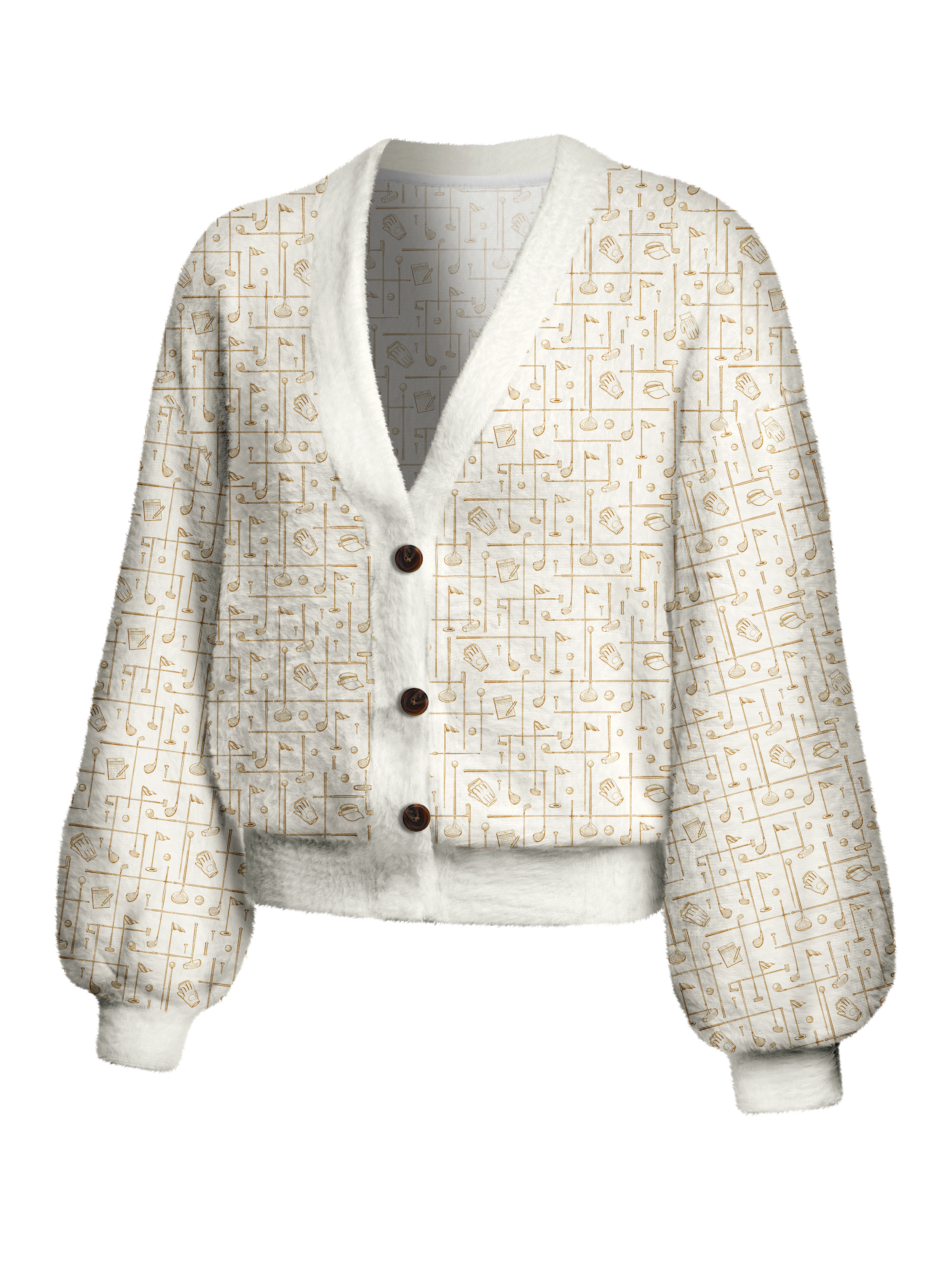 Cherryswing Women's Golden Grid Fuzzy Knit Golf Cardigan