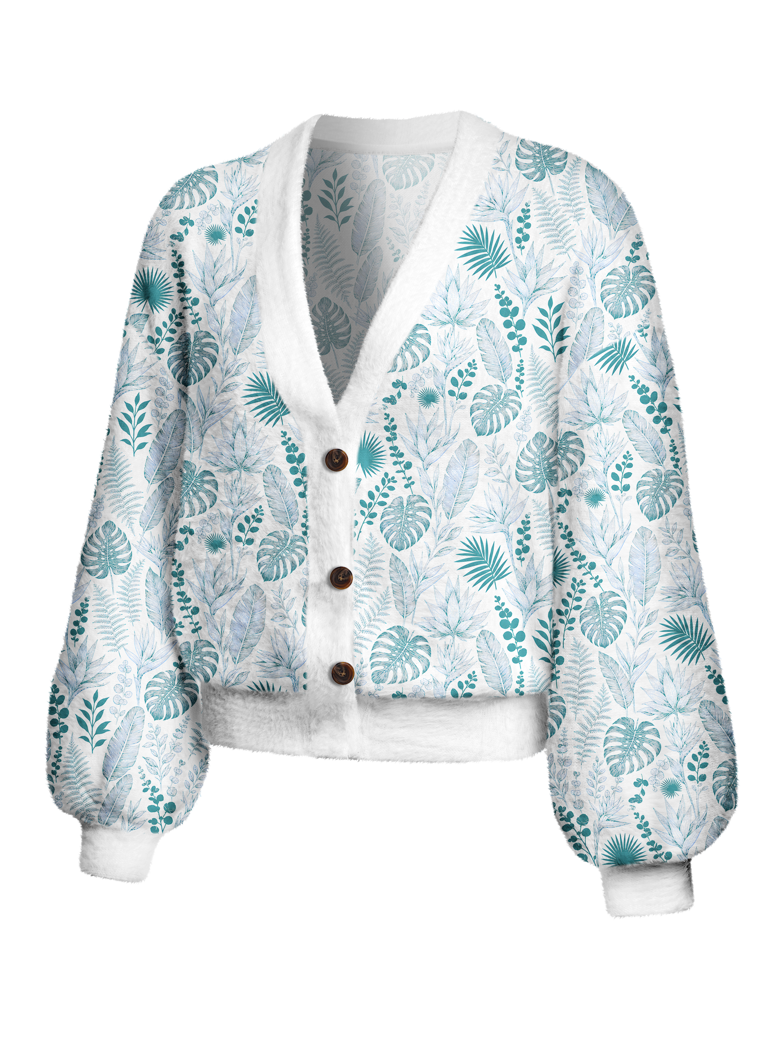 Cherryswing Women's Tropical Leaf Fuzzy Knit Golf Cardigan