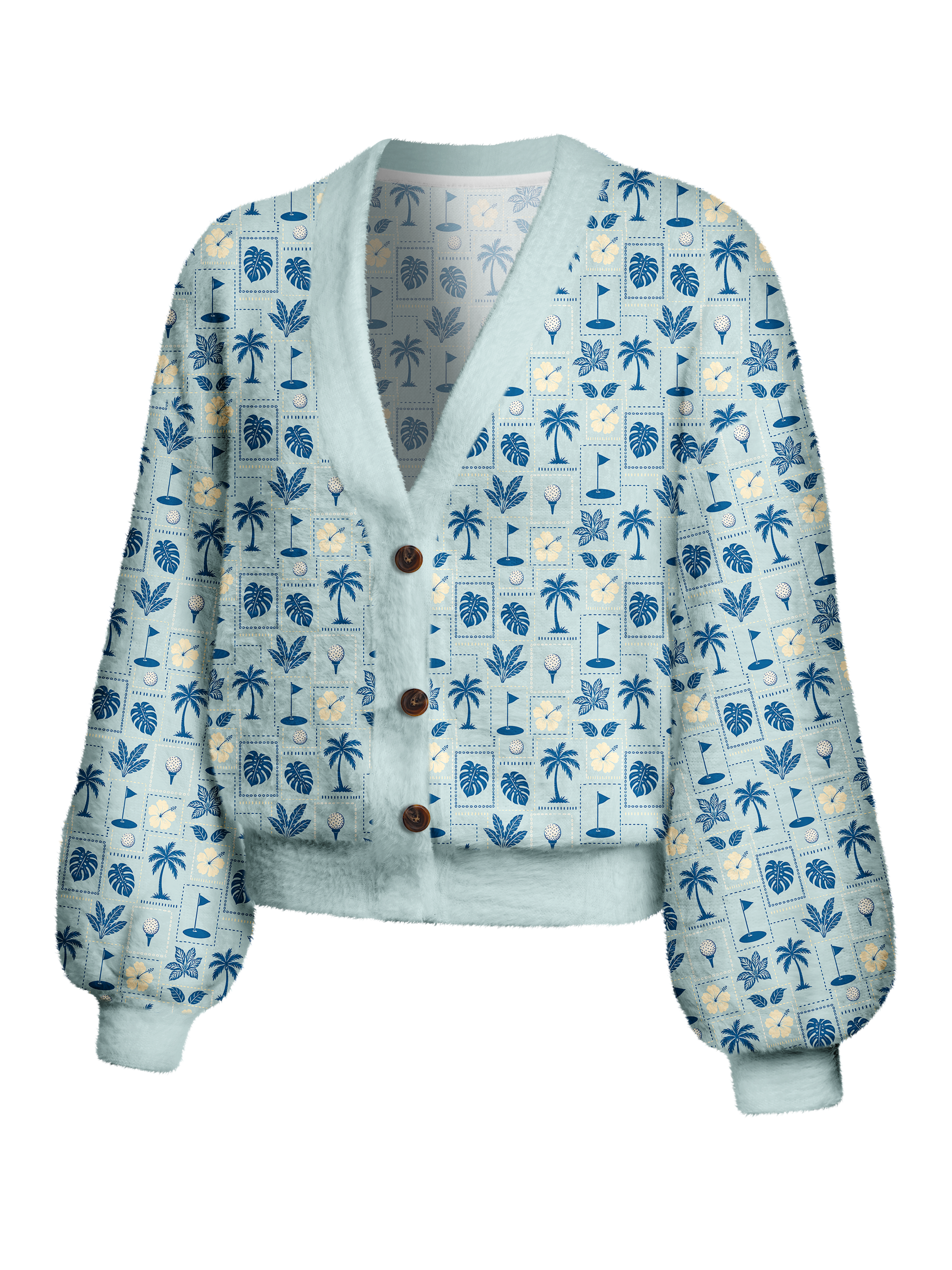 Cherryswing Women's Tropic Grid Fuzzy Knit Golf Cardigan