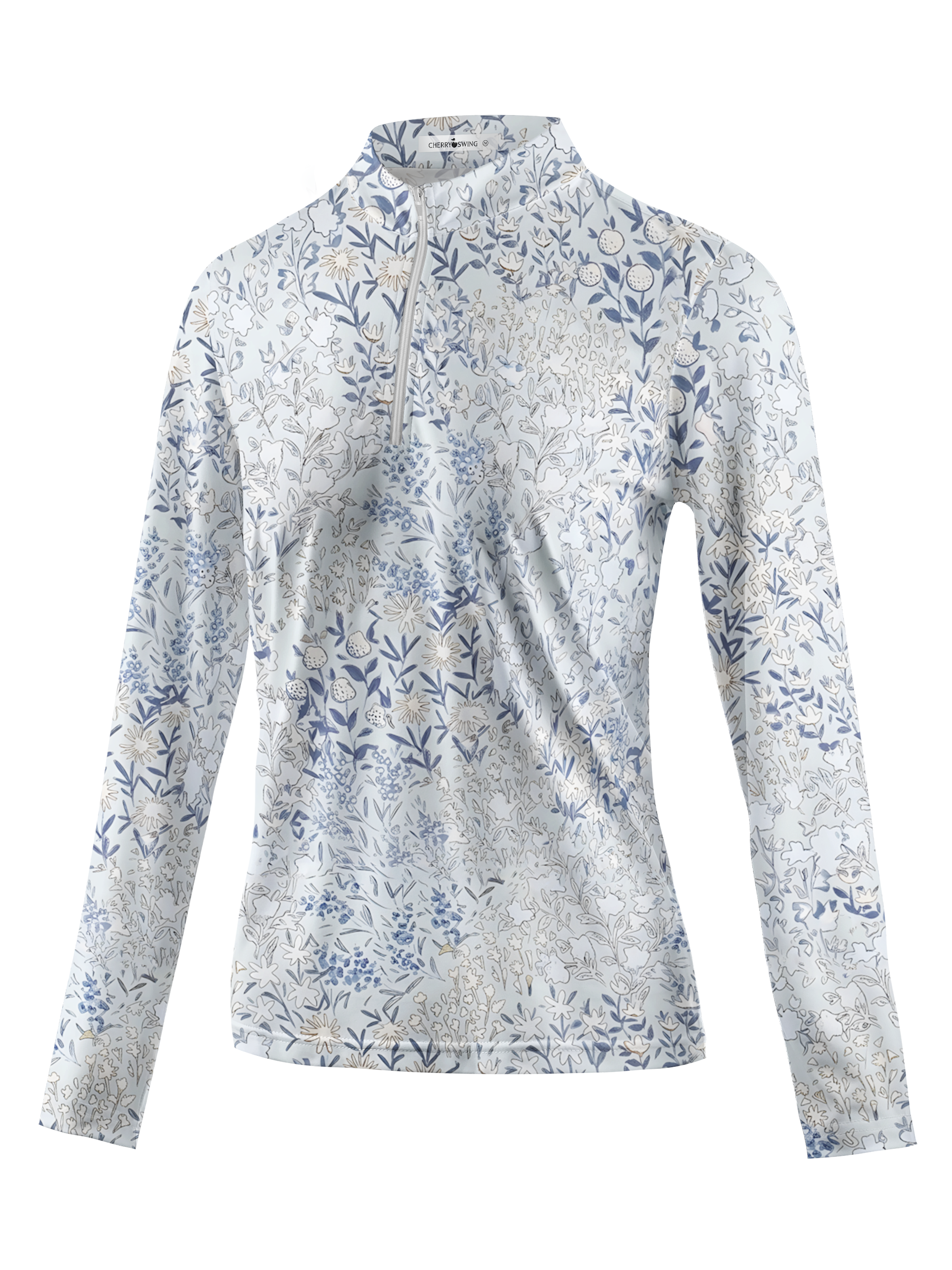 Cherryswing Women's Porcelain Botanical Sketch Long Sleeve Golf Shirt