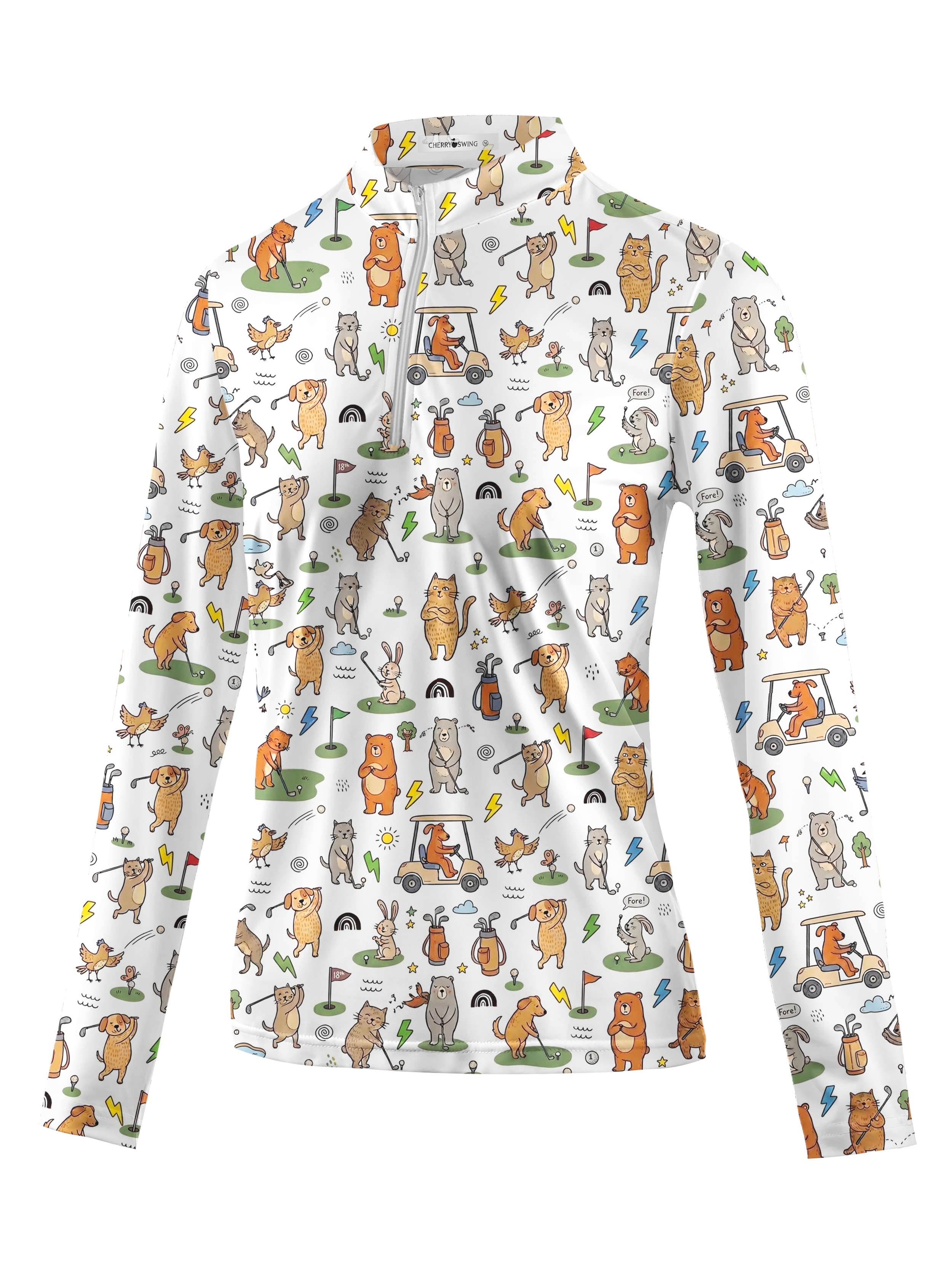 Cherryswing Women's Playful Animal Golfers Long Sleeve Golf Shirt
