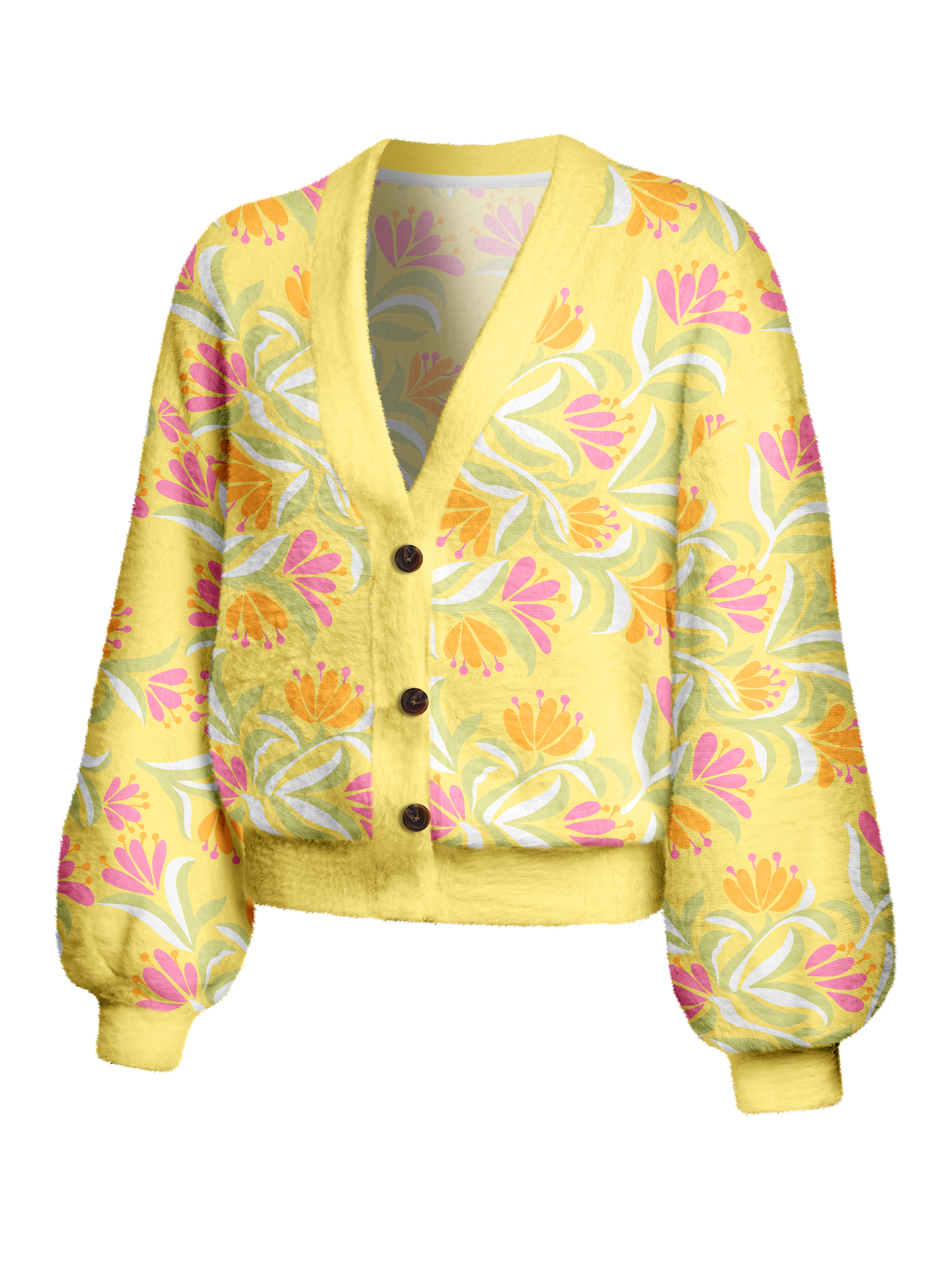 Cherryswing Women's Tropical Bloom Fuzzy Knit Golf Cardigan