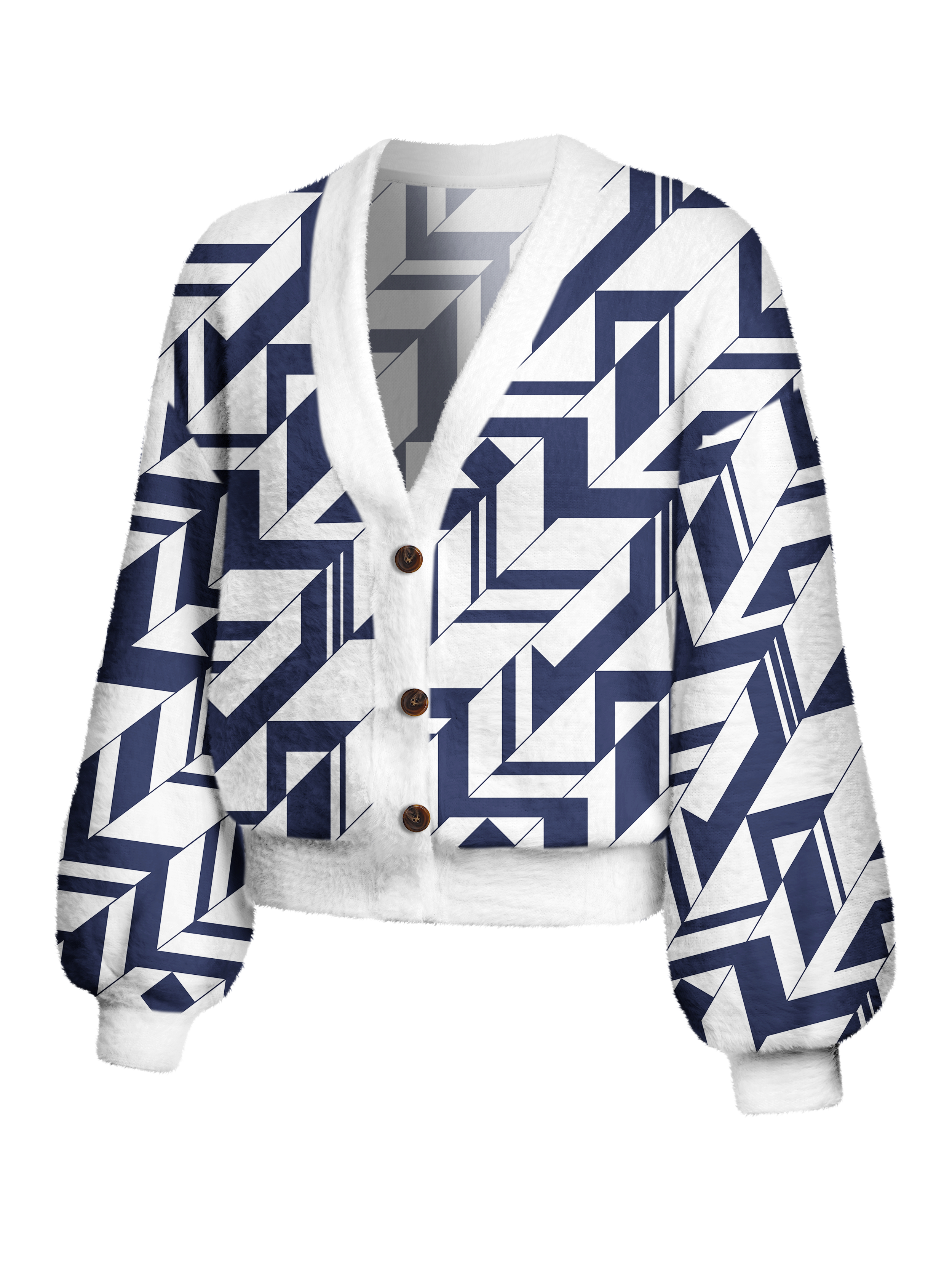 Cherryswing Women's Geometric Art Fuzzy Knit Golf Cardigan