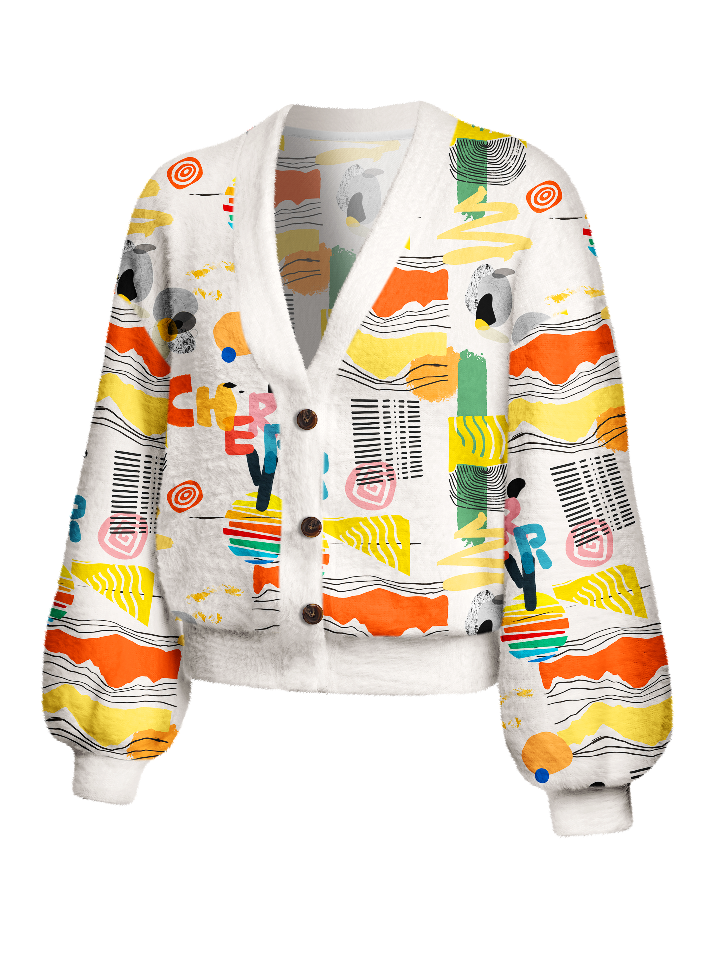 Cherryswing Women's Modern Art Fuzzy Knit Golf Cardigan