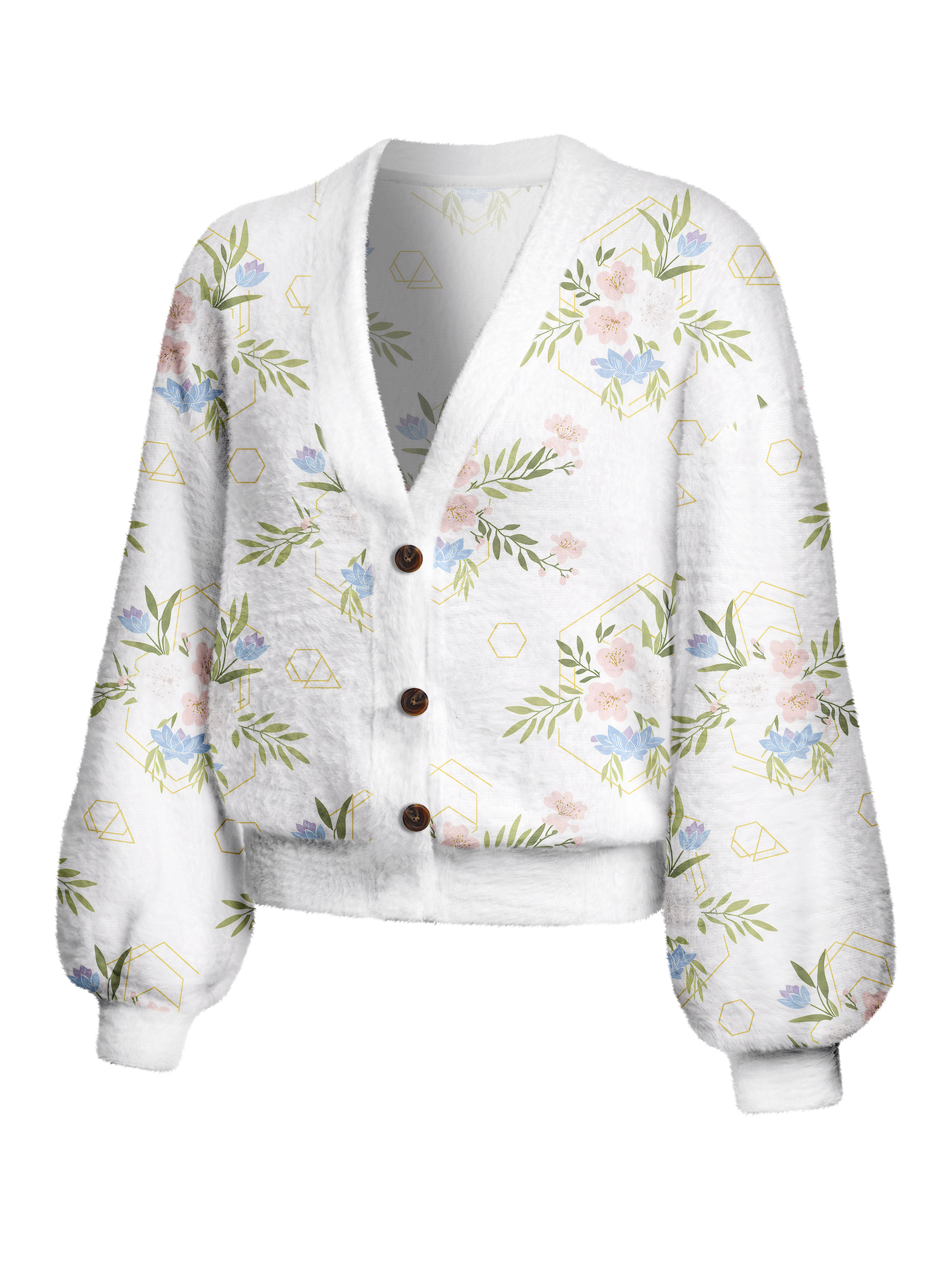 Cherryswing Women's Botanical Lines Fuzzy Knit Golf Cardigan
