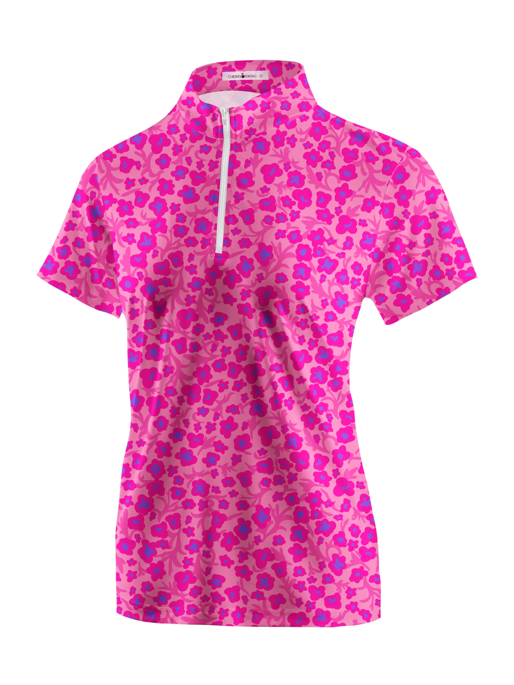 Cherryswing Women's Pink Floral Golf Short Sleeve Polo Shirt