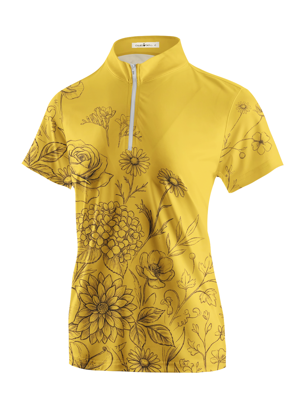 Cherryswing Women's Floral Sketch Short Sleeve Golf Shirt