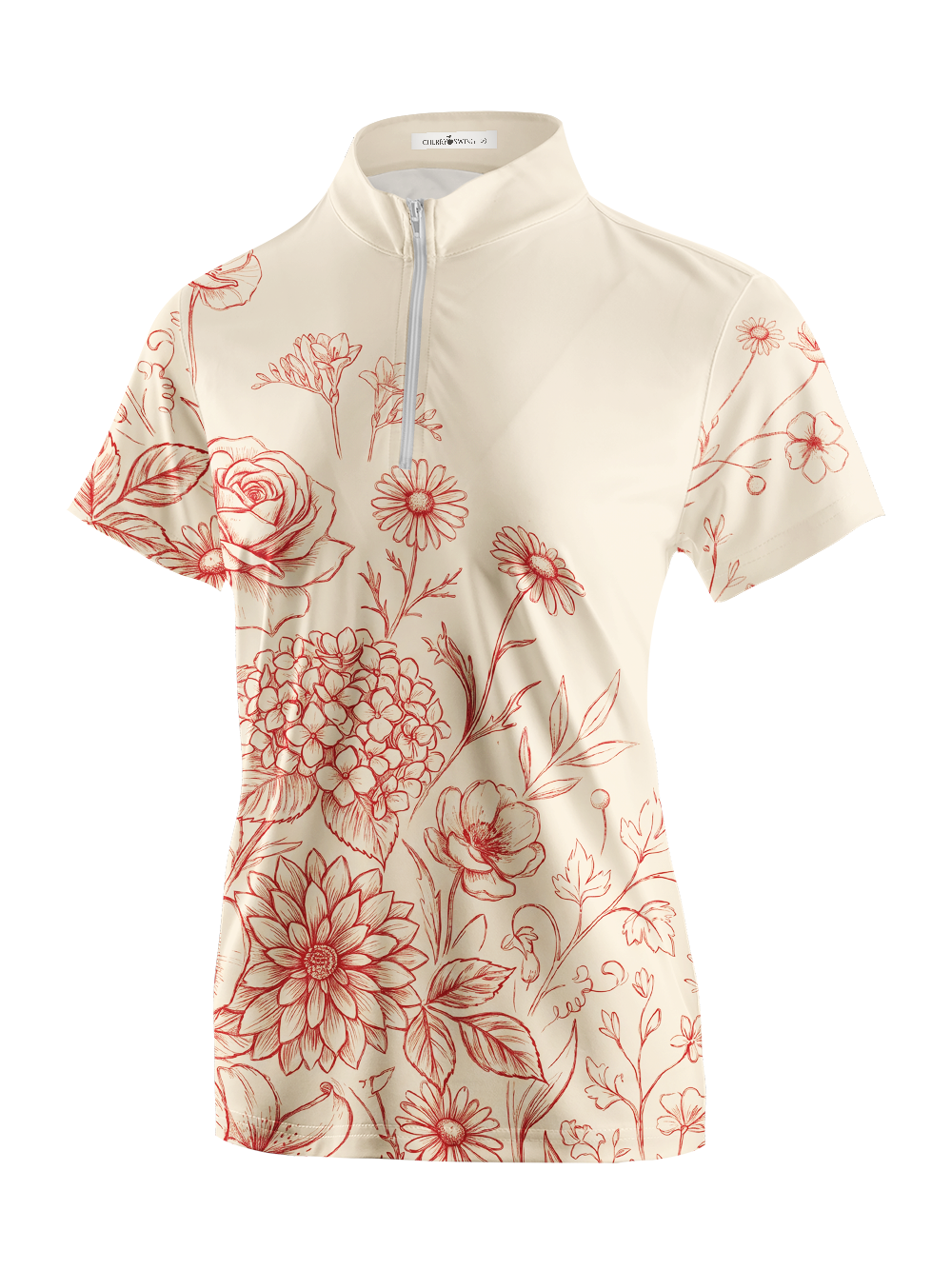 Cherryswing Women's Floral Sketch Short Sleeve Golf Shirt