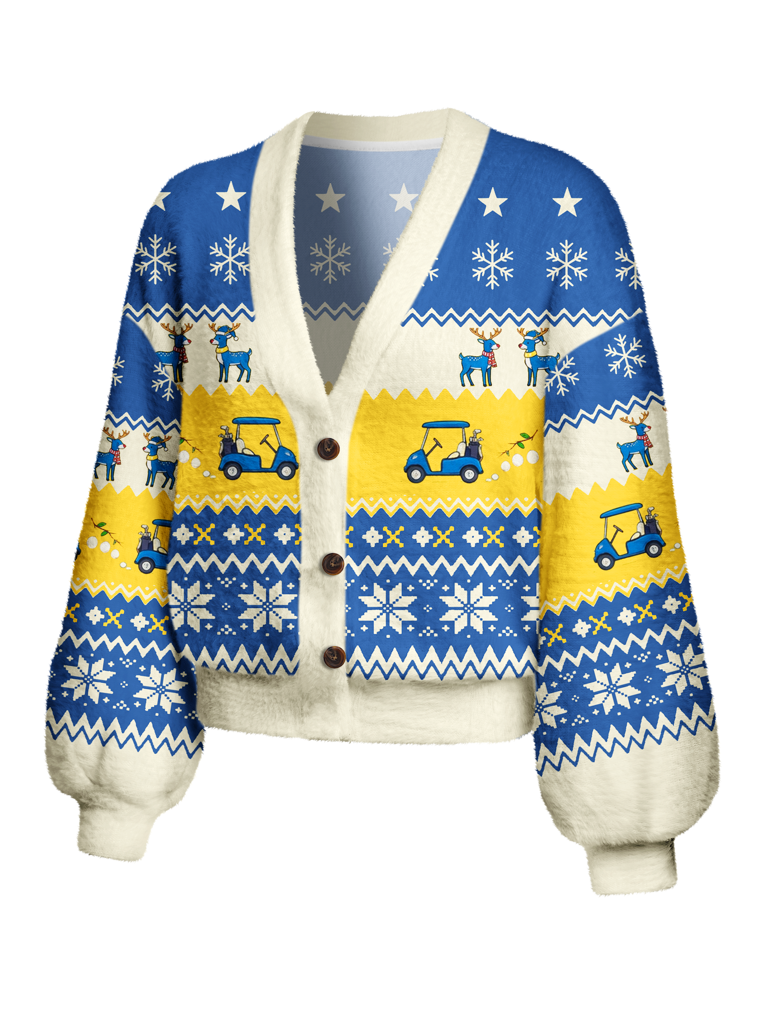 Cherryswing Women's Nordic Fair Isle Fuzzy Knit Golf Cardigan