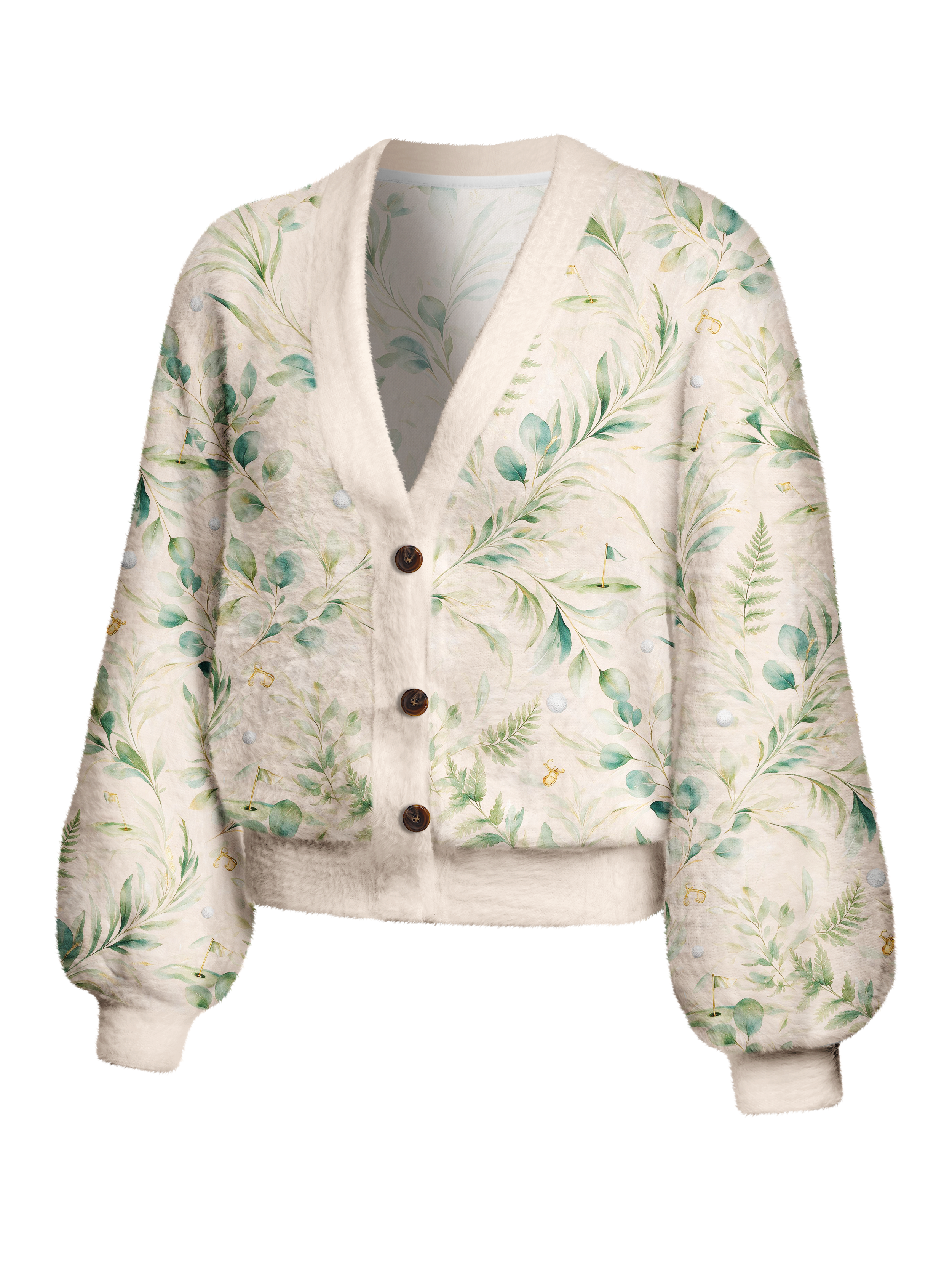 Cherryswing Women's Eucalyptus Green Links Fuzzy Knit Golf Cardigan
