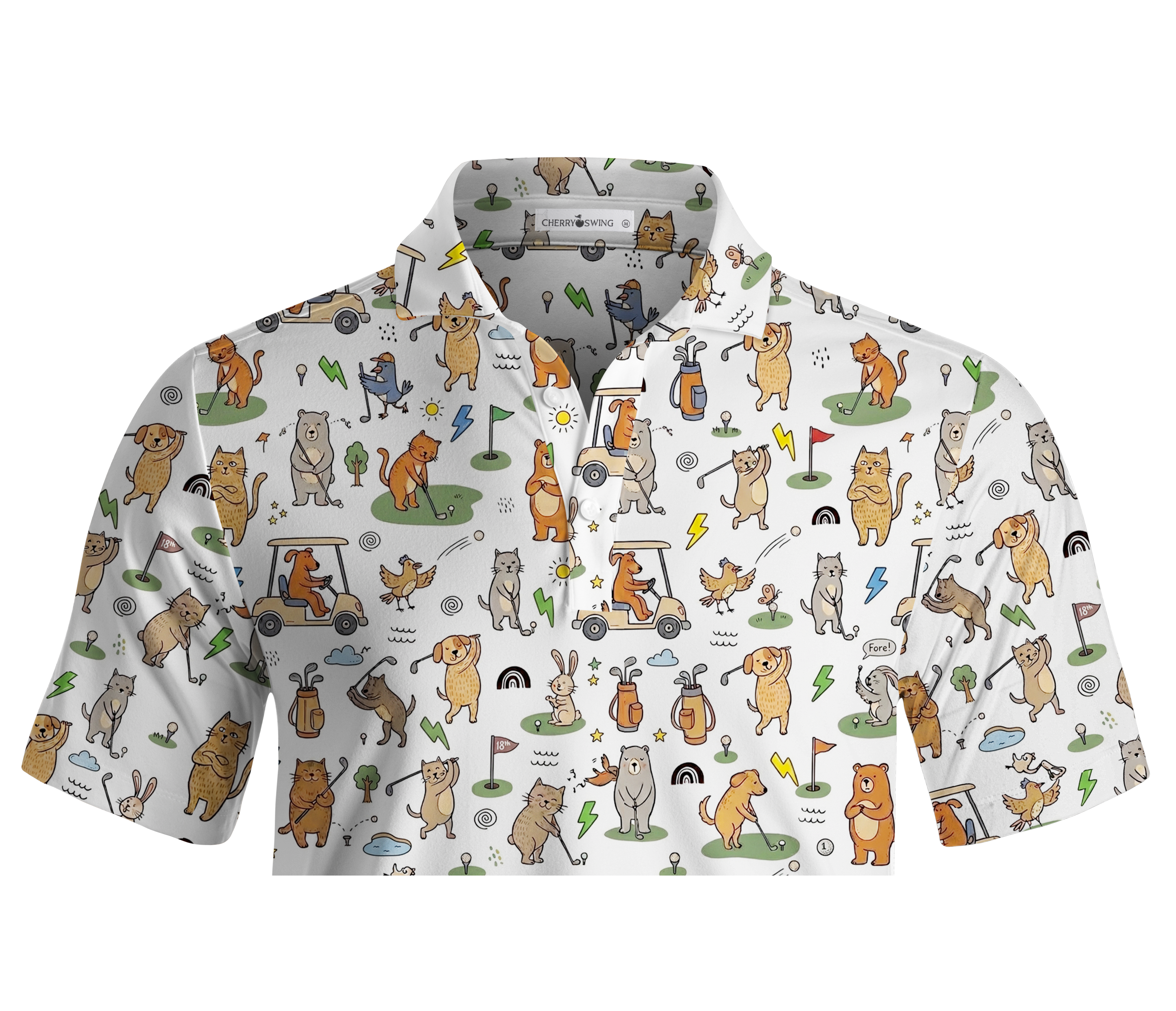 Cherryswing Playful Animal Golfers Print Men's Polo Shirt