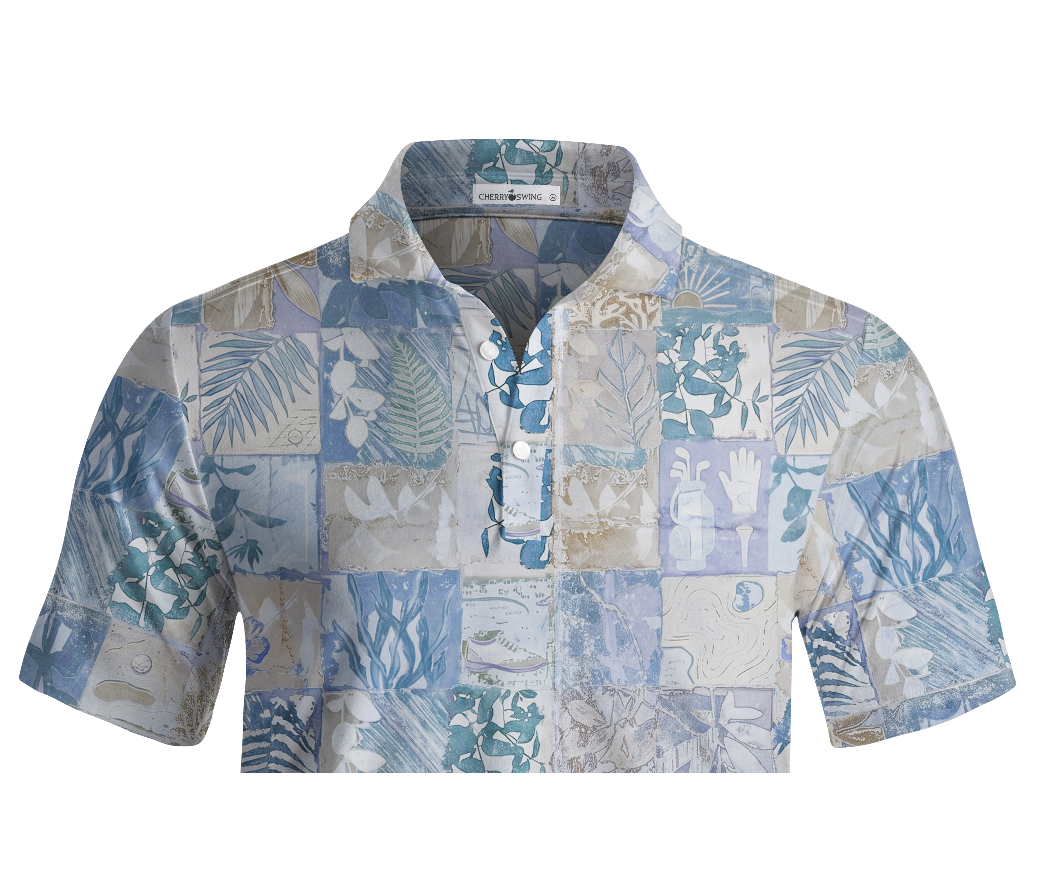 Cherryswing Botanical Mosaic Print Men's Polo Shirt