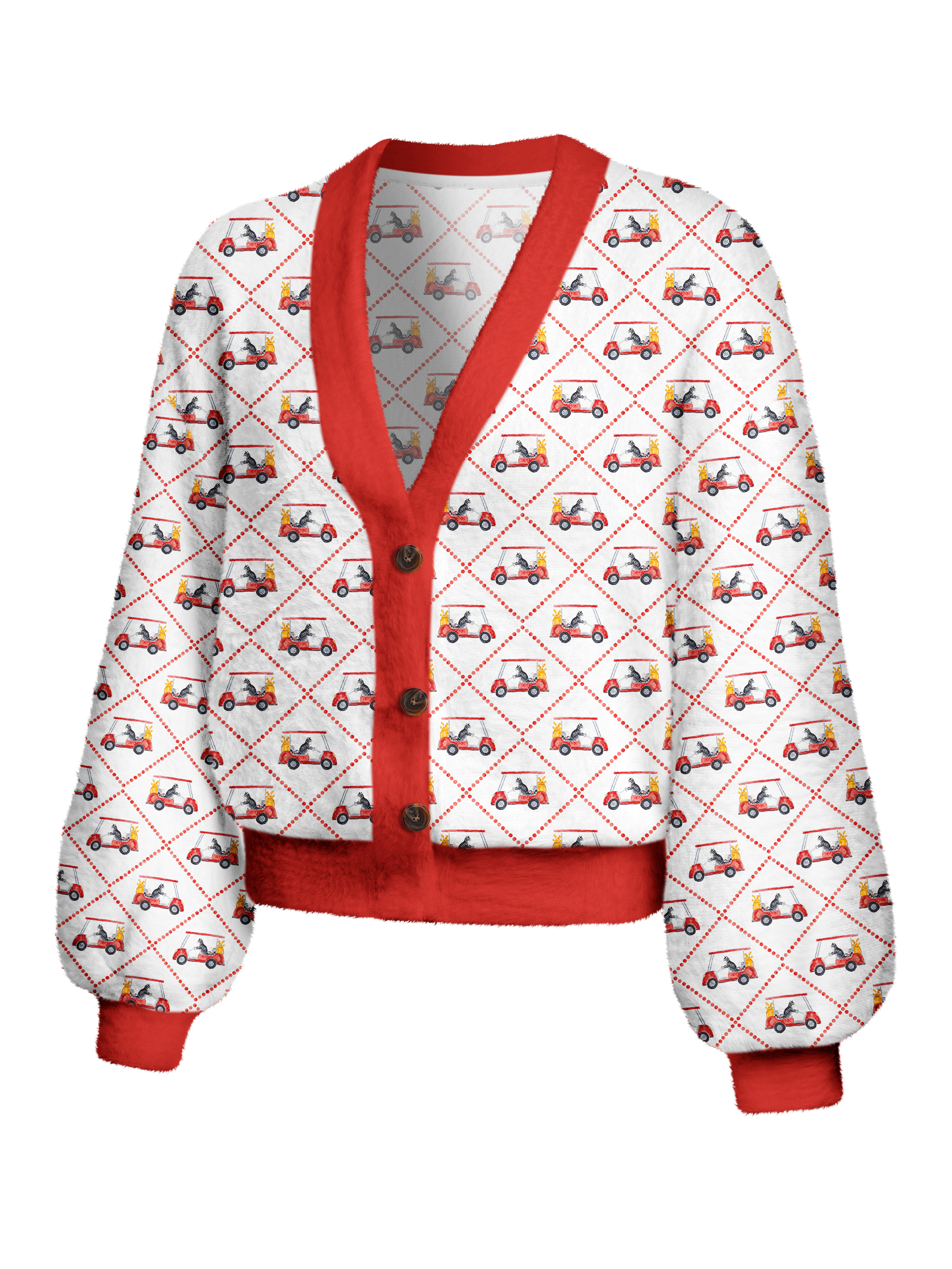 Cherryswing Women's Golf Cart Diamond Fuzzy Knit Golf Cardigan