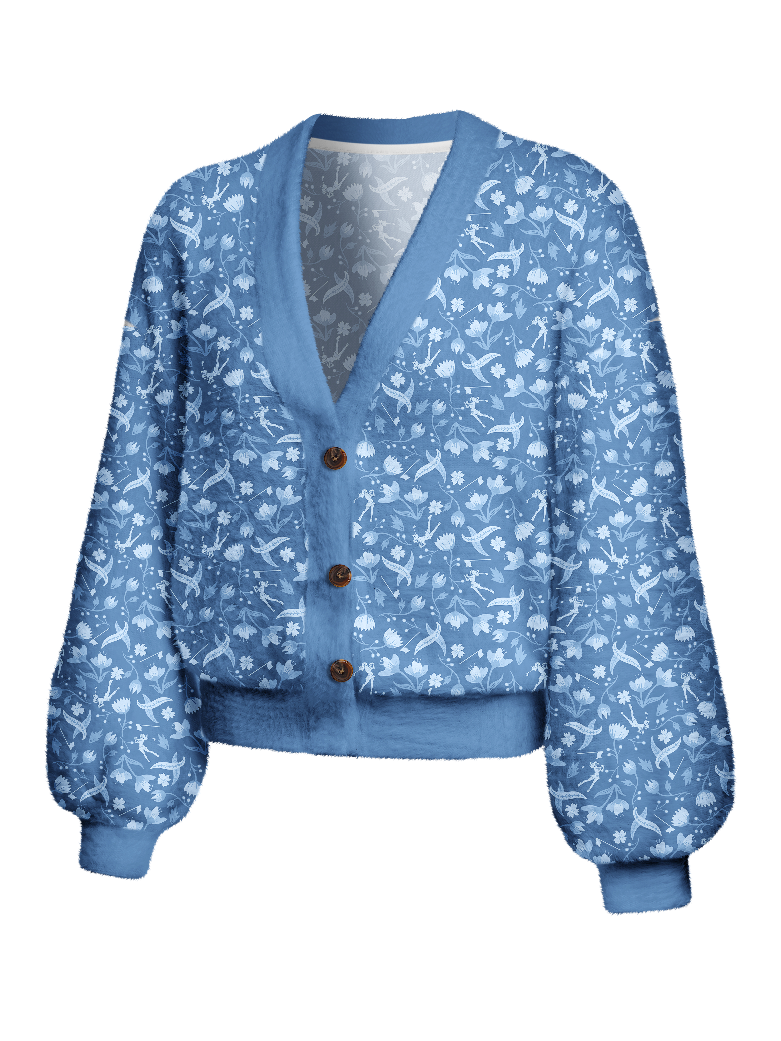 Cherryswing Women's Floral and Bird Patterns Fuzzy Knit Golf Cardigan