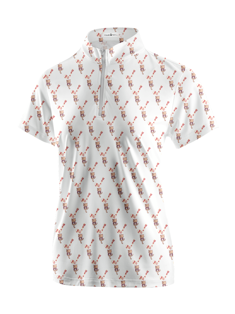 Cherryswing Women's Golf Cat Print Short Sleeve Golf Shirt