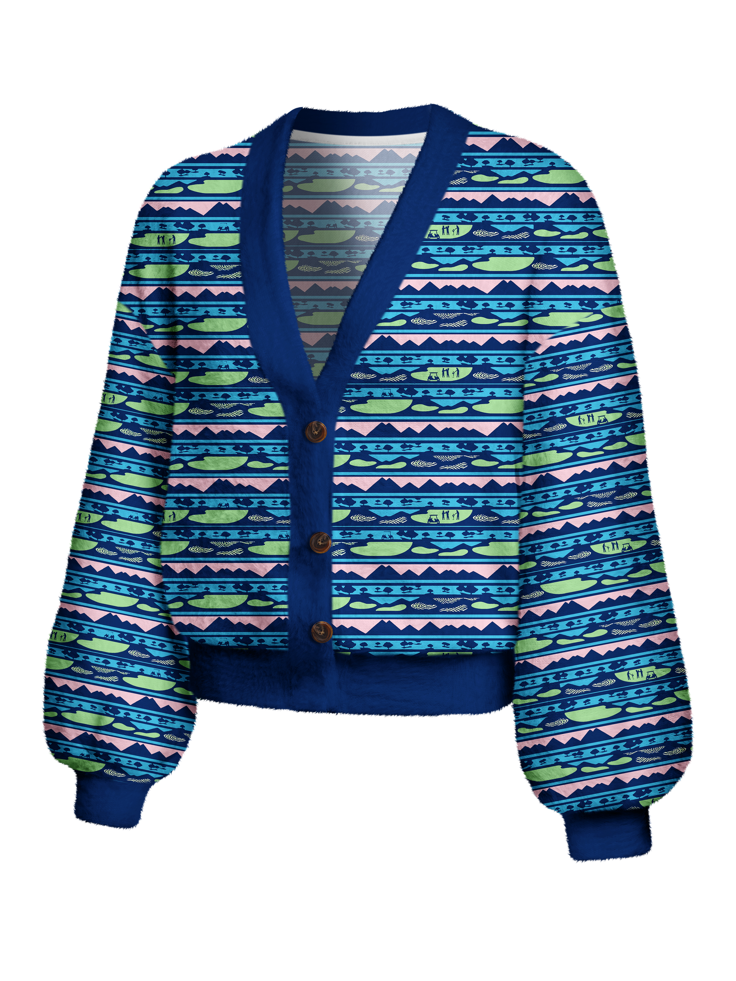 Cherryswing Women's Fairway Horizon Print Fuzzy Knit Golf Cardigan