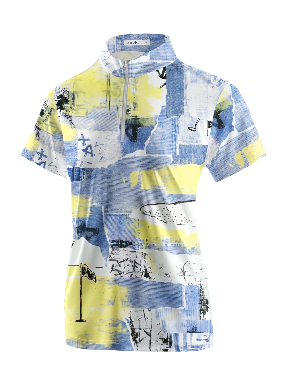 Cherryswing Women's Abstract Course Collage Short Sleeve Golf Shirt