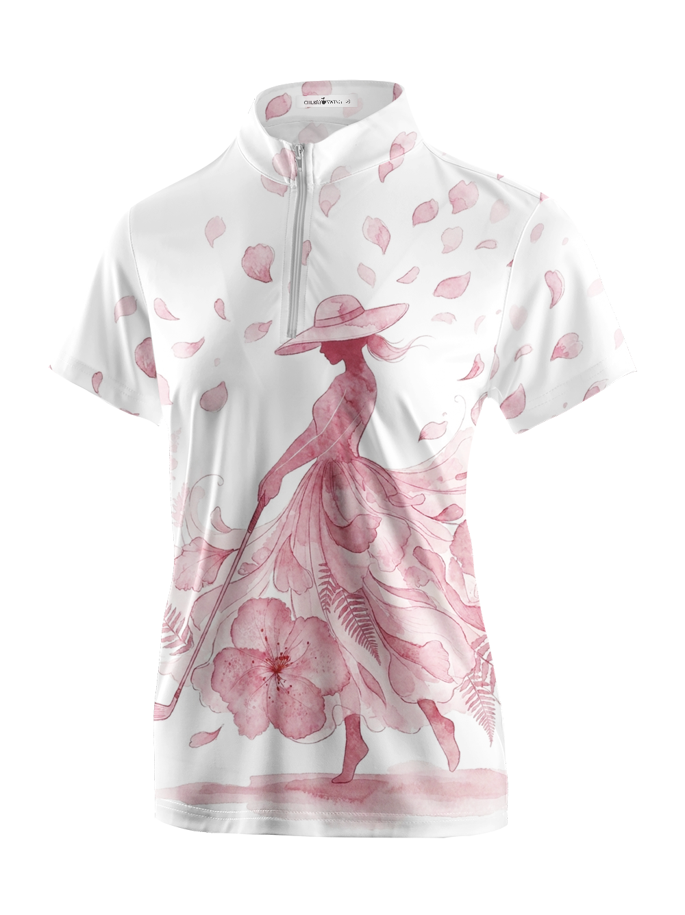 Cherryswing Women's Watercolor Petal Silhouette Short Sleeve Golf Shirt