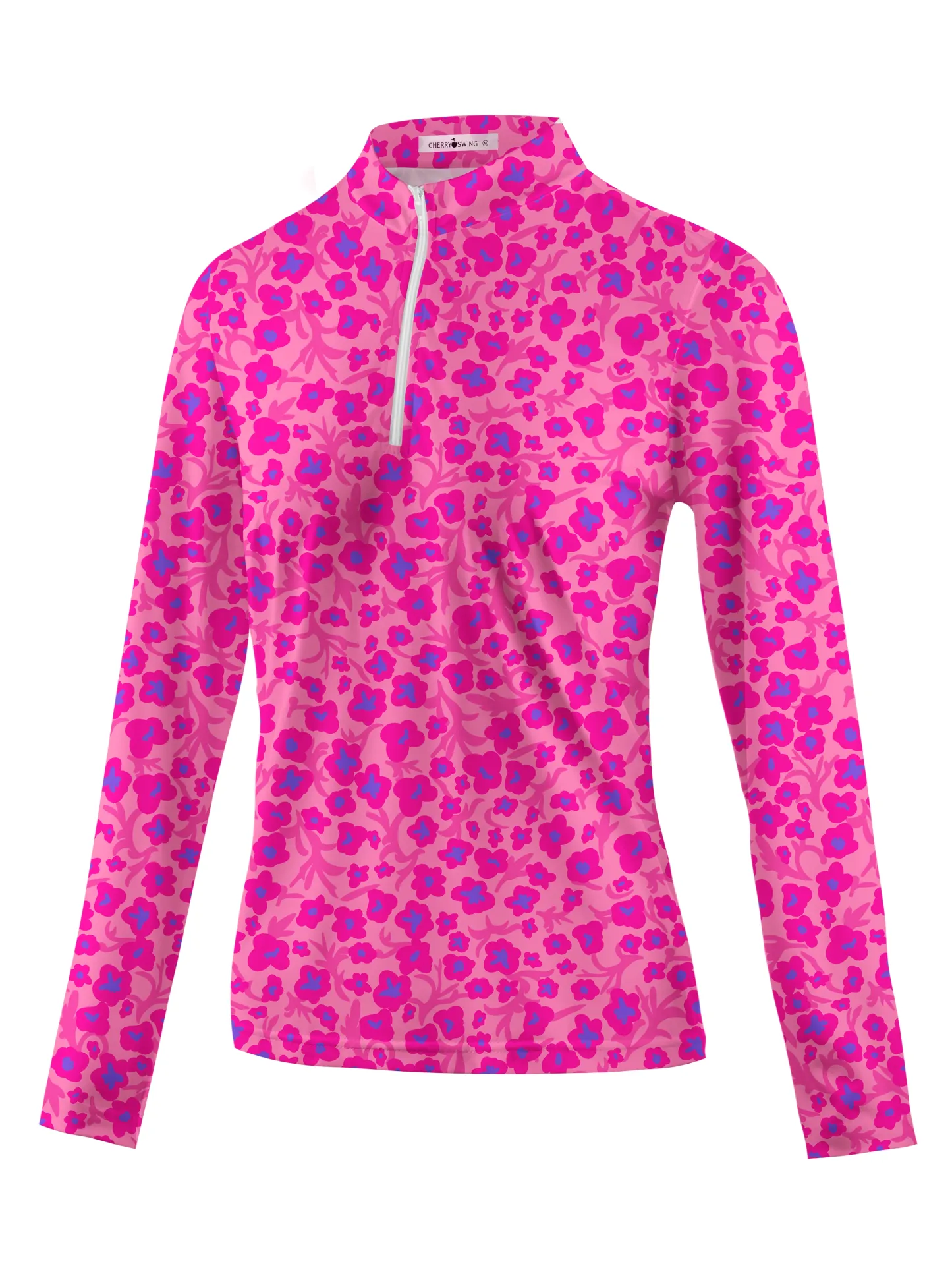 Cherryswing Women's Pink Floral Golf Long Sleeve Polo Shirt