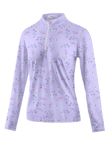 Cherryswing Women's Strawberry Flowers Golf Long Sleeve Polo Shirt