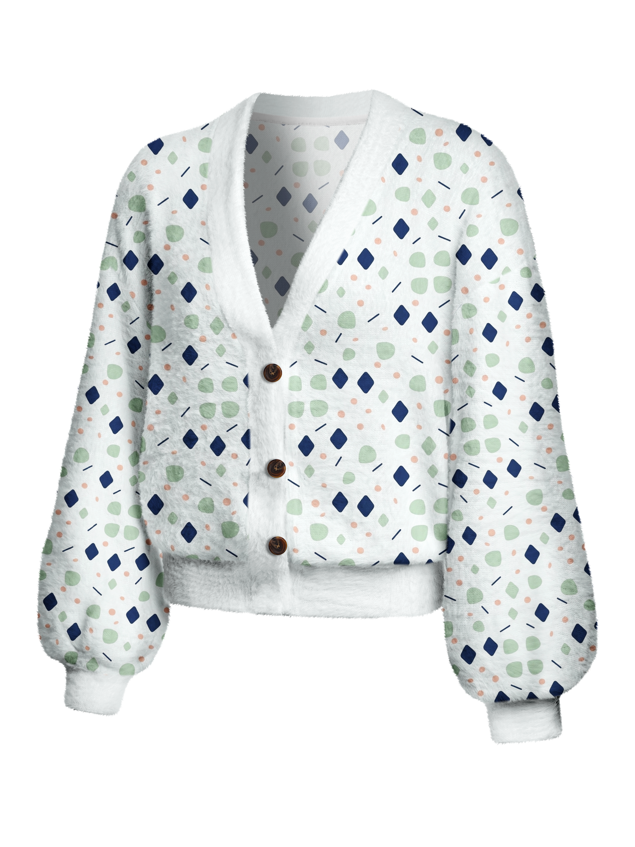 Cherryswing Women's Geometric Confetti Fuzzy Knit Golf Cardigan