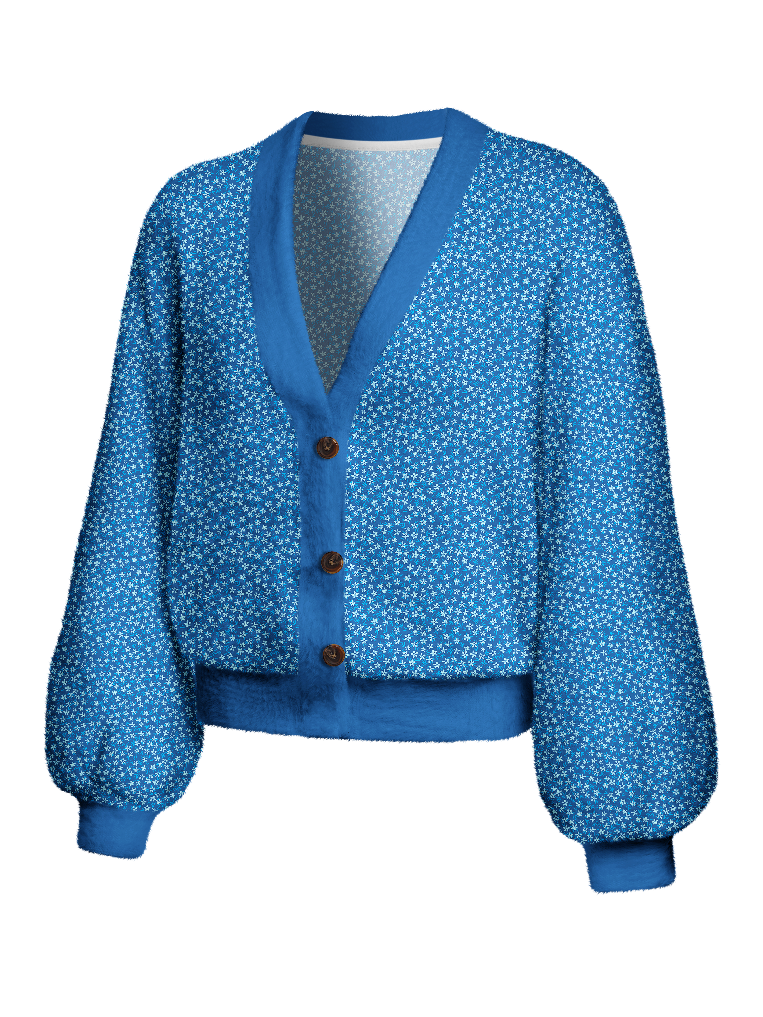Cherryswing Women's Small Floral Print Golf Fuzzy Knit Golf Cardigan