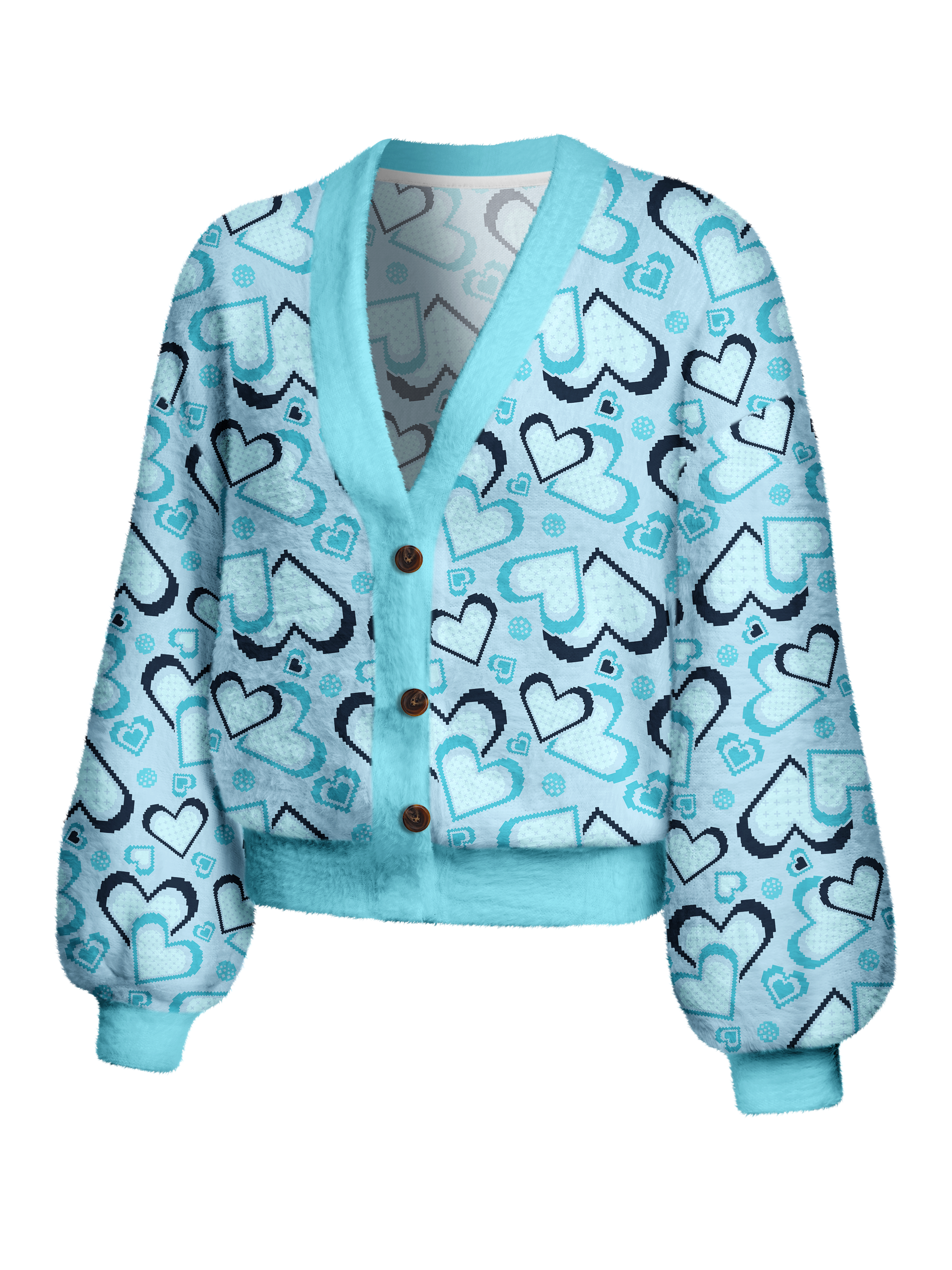 Cherryswing Women's Retro Pixel Heart Fuzzy Knit Golf Cardigan