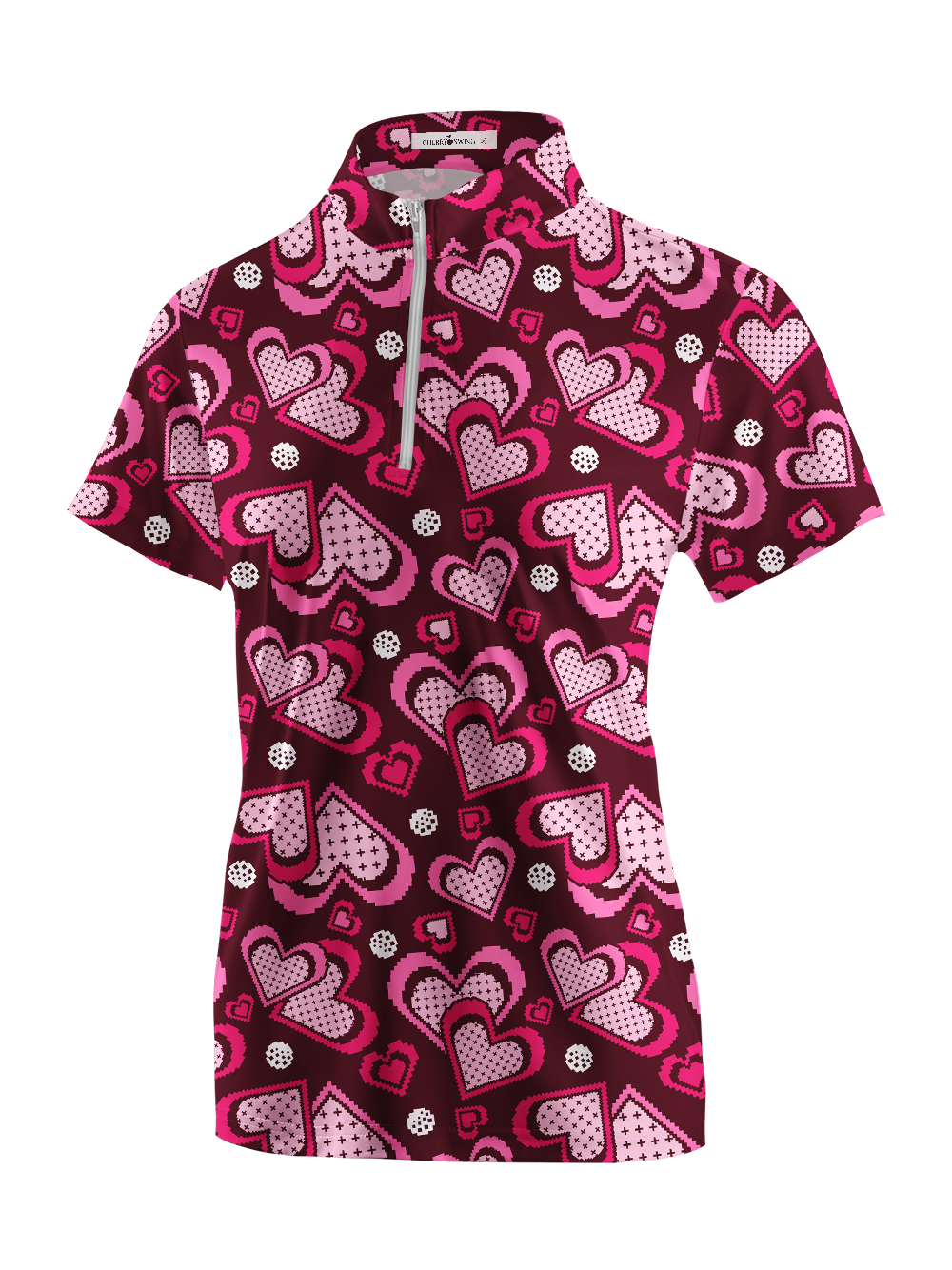 Cherryswing Women's Retro Pixel Heart Short Sleeve Golf Shirt