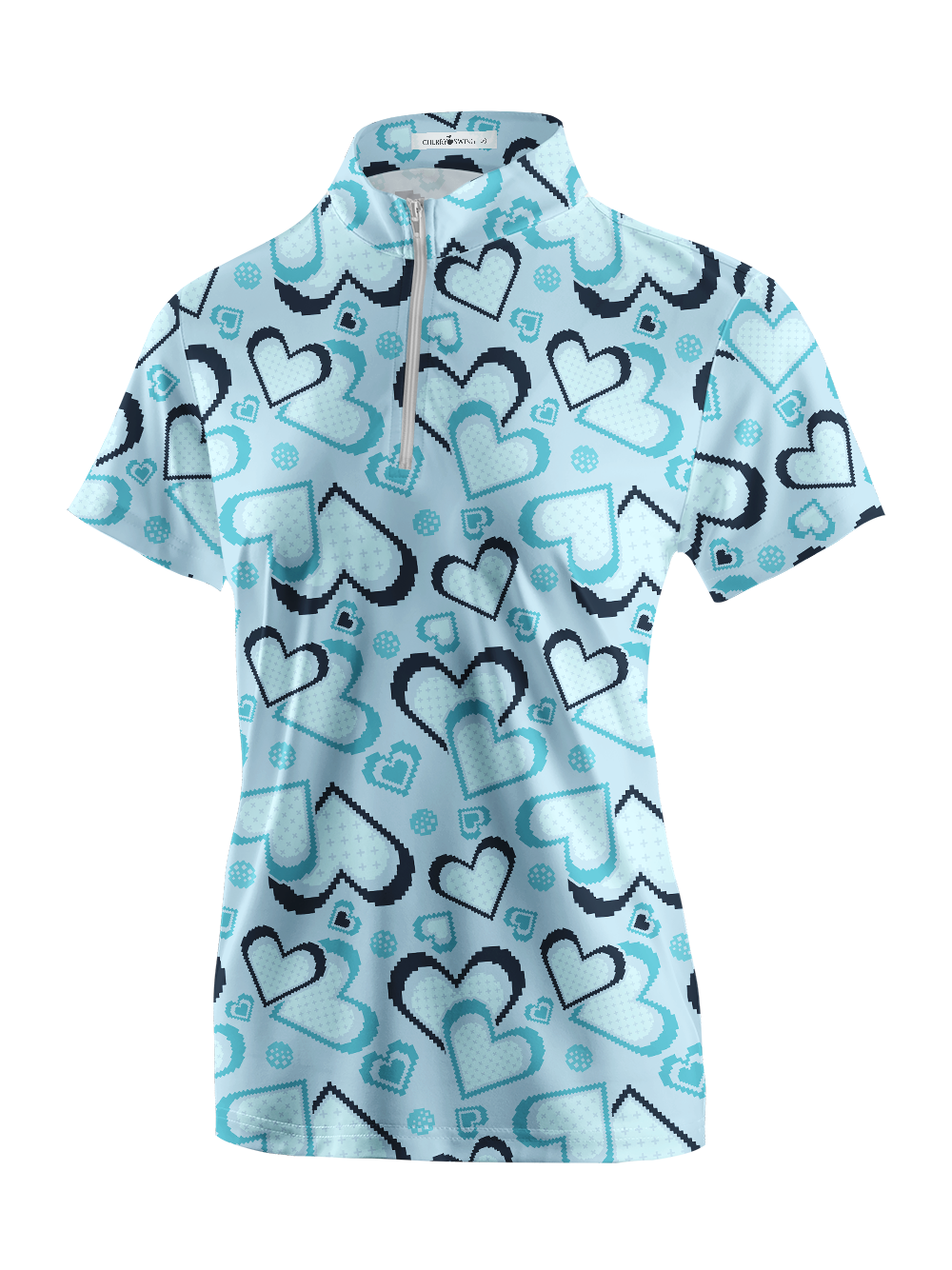 Cherryswing Women's Retro Pixel Heart Short Sleeve Golf Shirt
