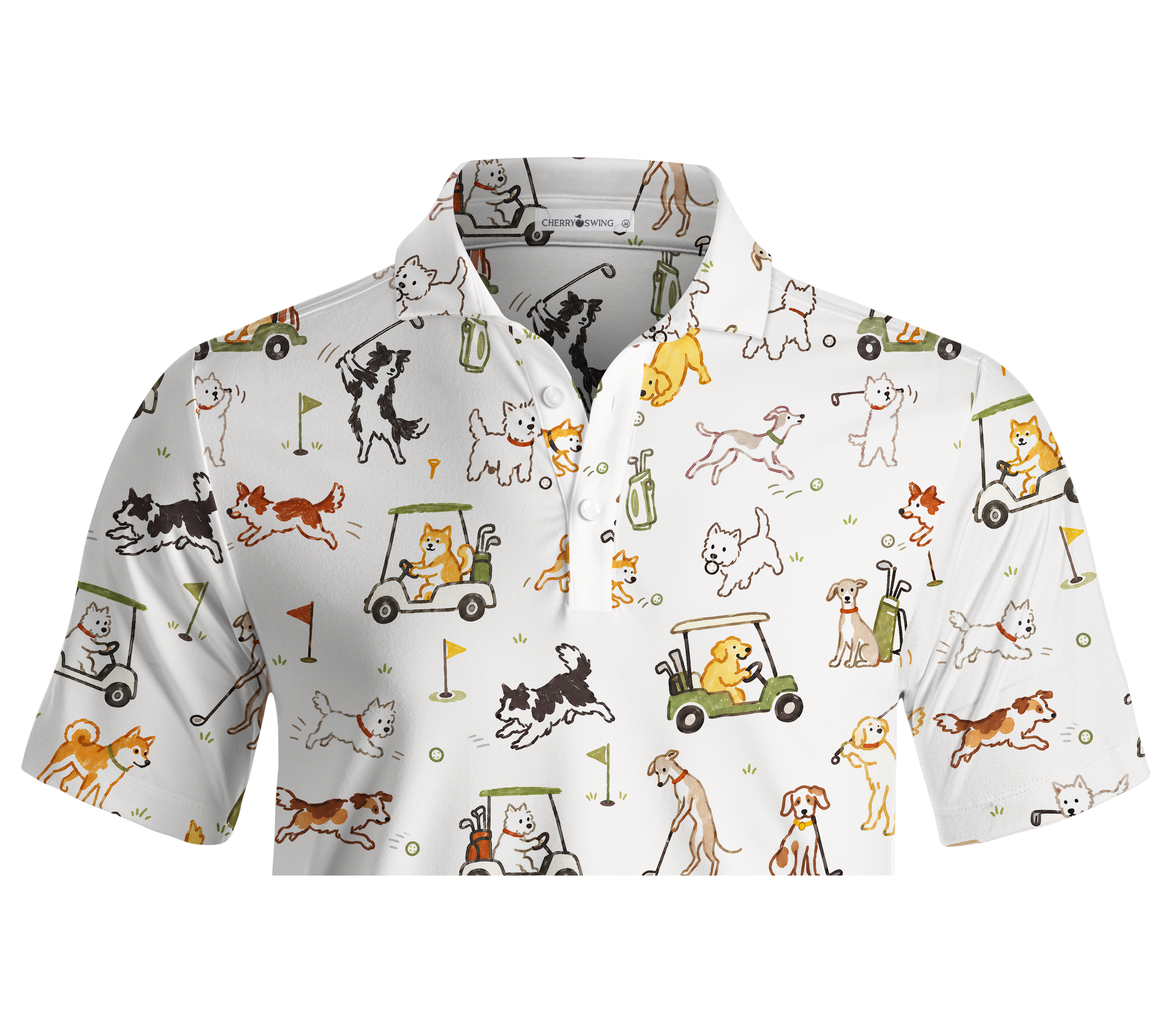 Cherryswing Cute Golf Pup Novelty Print Men's Polo Shirt