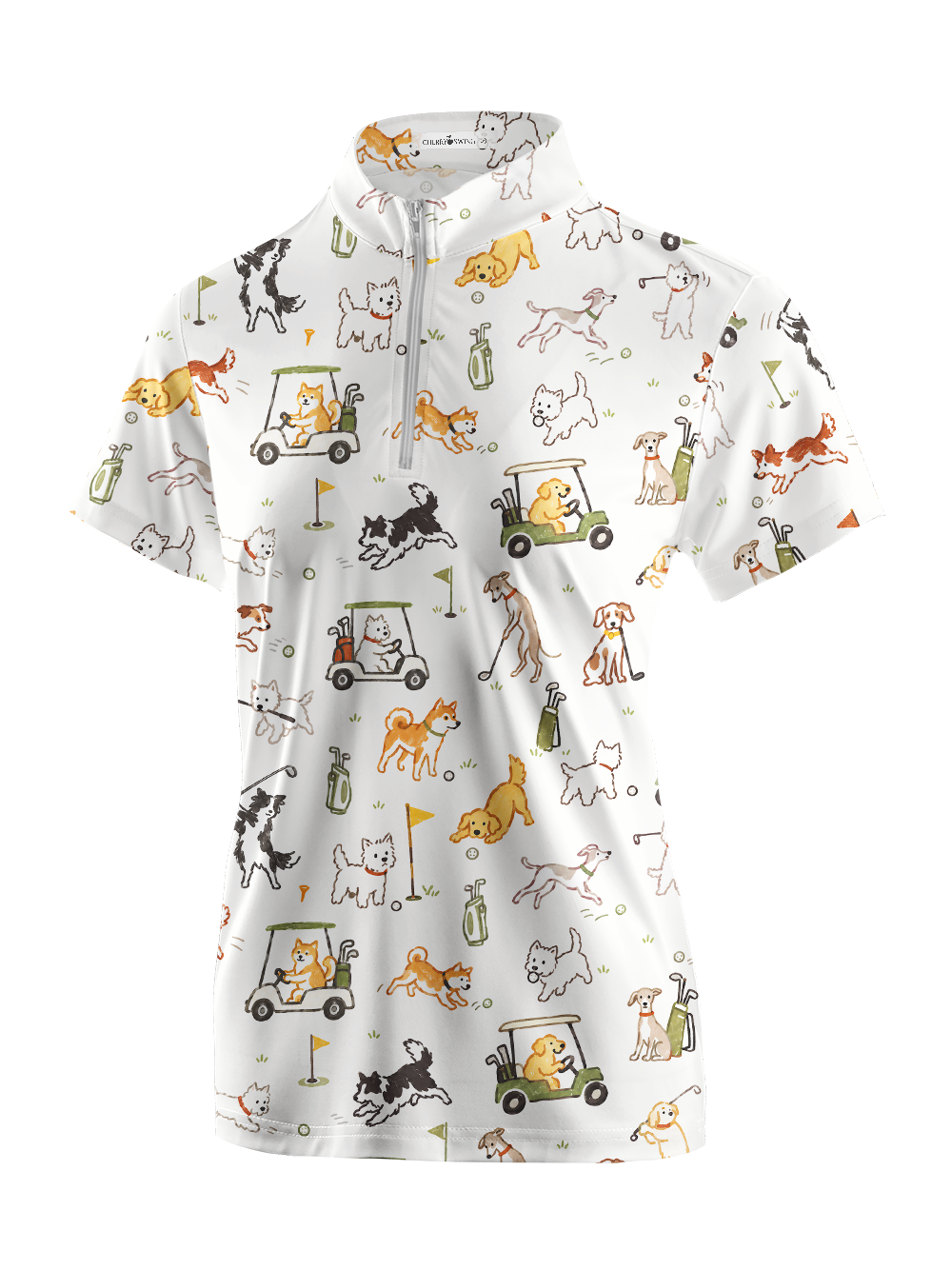 Cherryswing Women's Cute Golf Pup Novelty Print Short Sleeve Golf Shirt