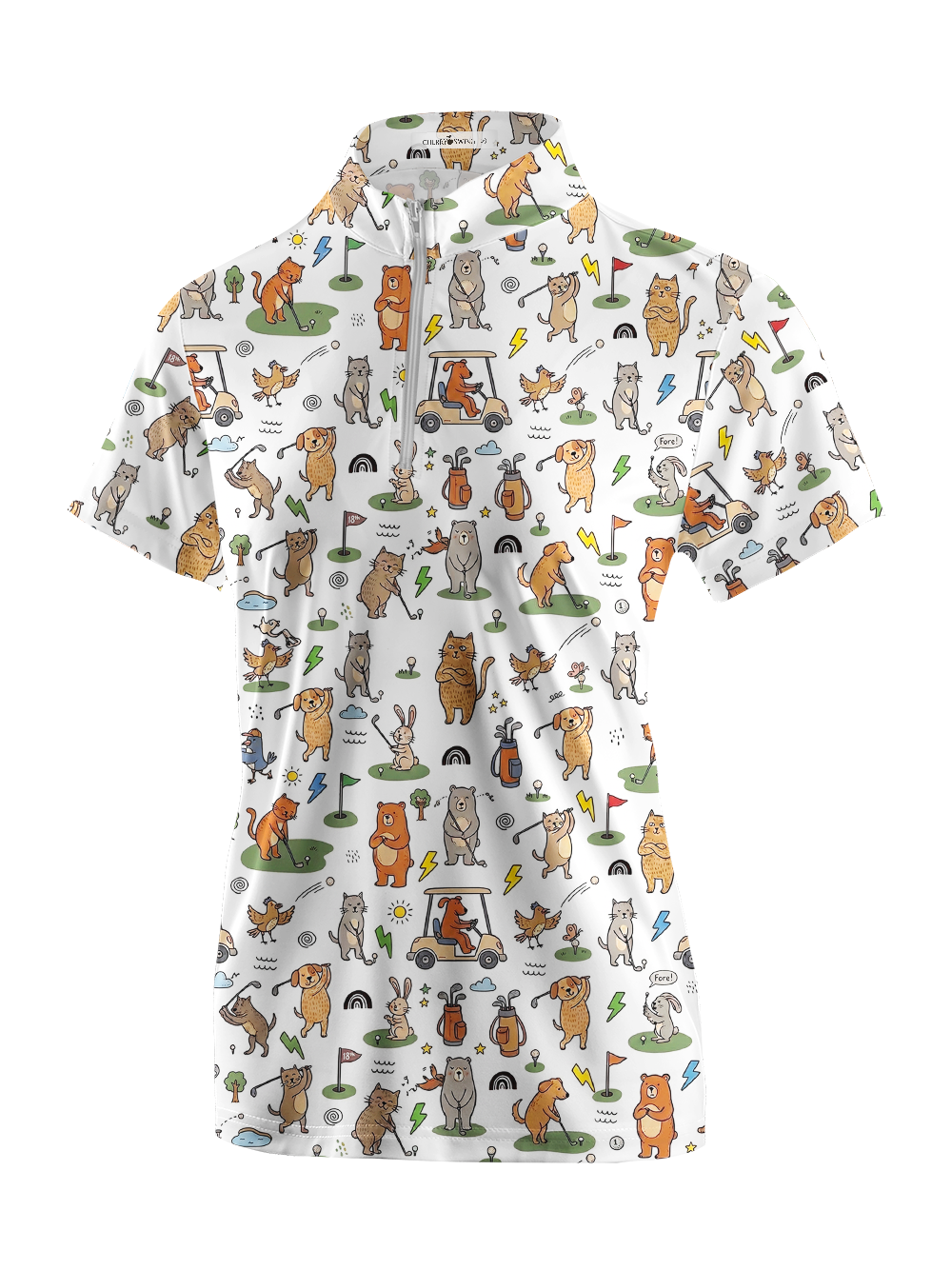 Cherryswing Women's Playful Animal Golfers Short Sleeve Golf Shirt